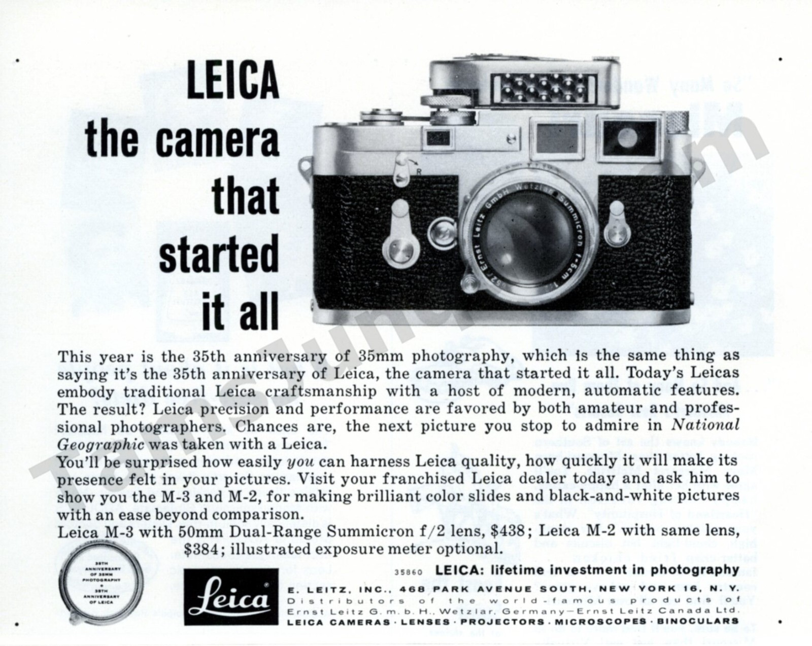 1960 Leica Cameras 35th Anniversary Old Vintage Print AD Wall Decor! (845)