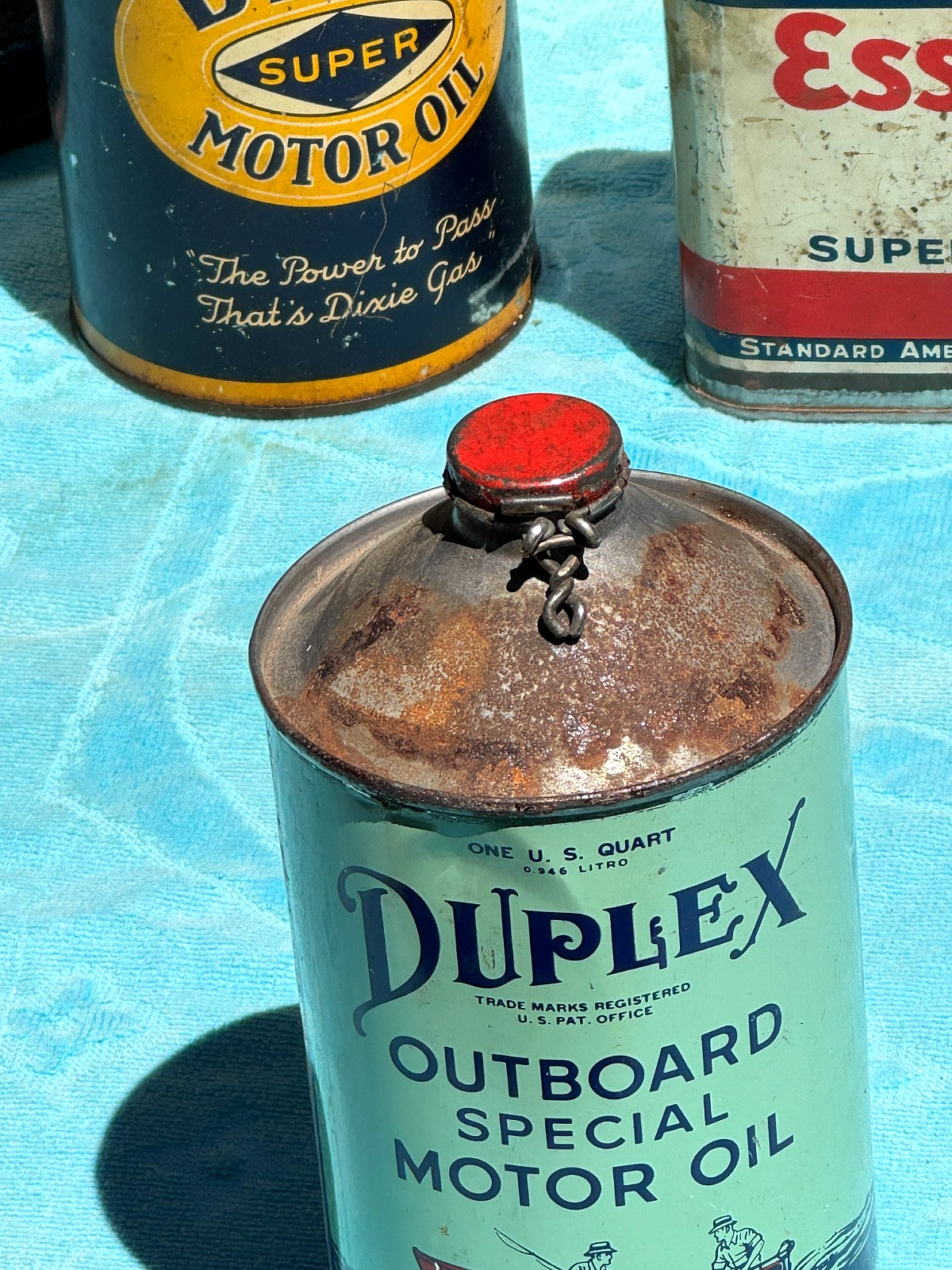 Vintage Rare Duplex Outboard Motor Oil cone can quart boat graphics gas gasoline