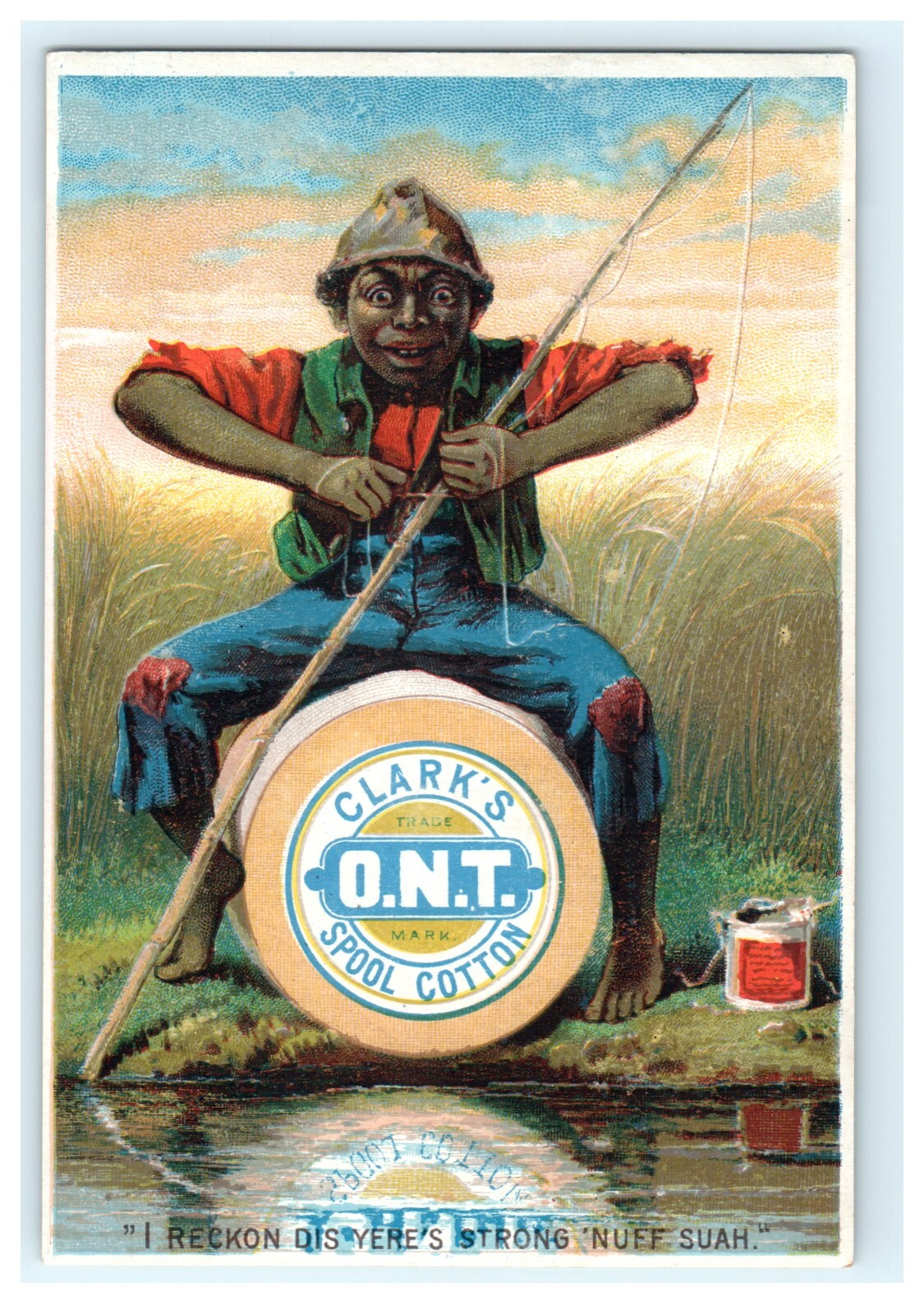 Clarks ONT Spool Cotton – Man Fishing River Sunset George A. Clark Agent