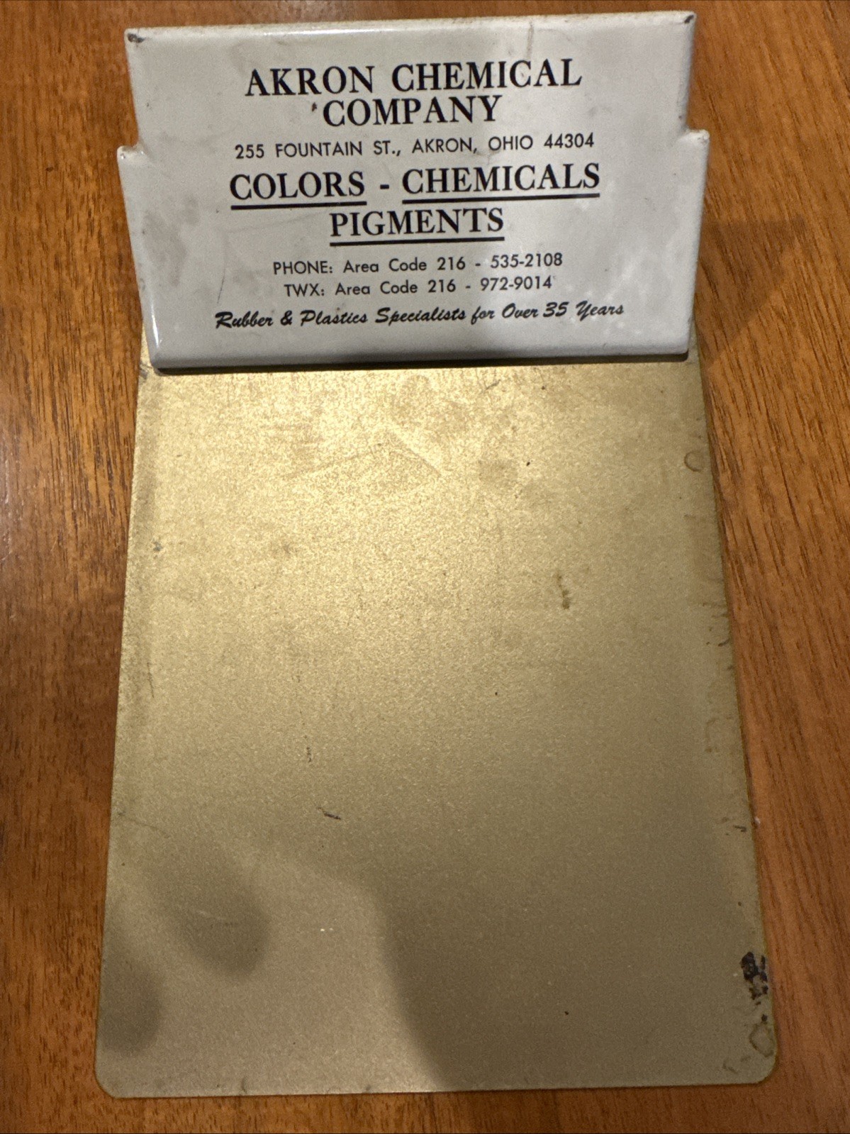 Vintage Metal Advertising Clipboard AKRON CHEMICAL COMPANY – Akron, OH 9×5”
