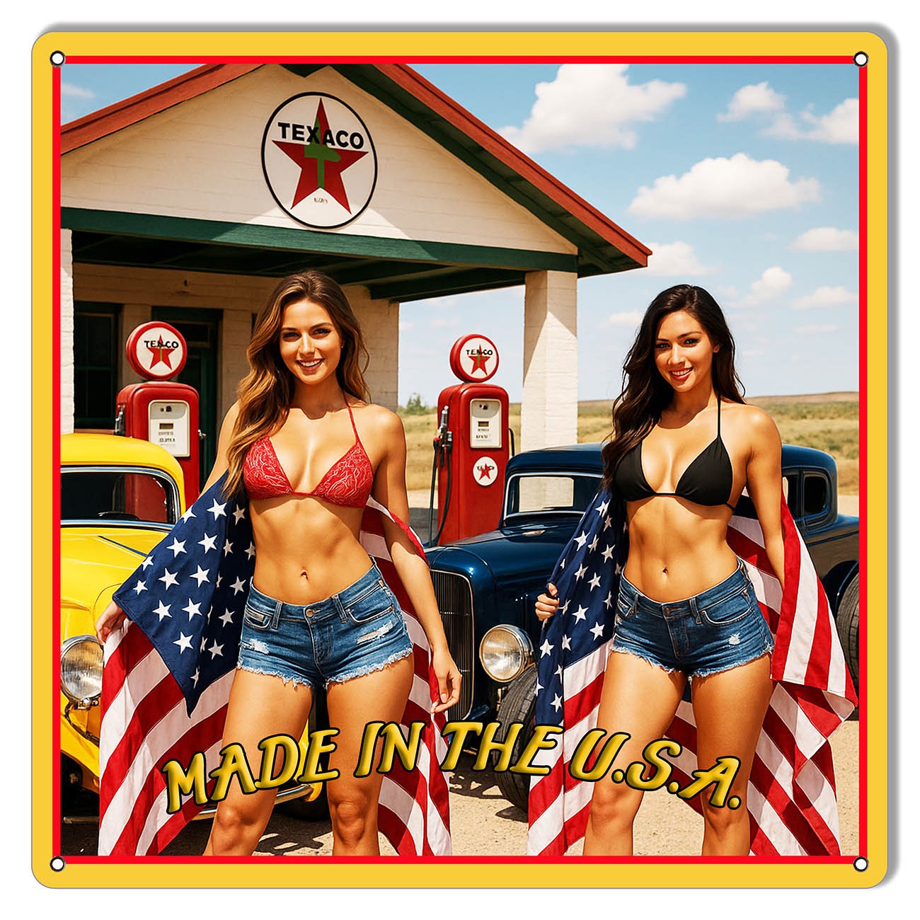 Made In the USA – American Beauties – 12×12 Metal Sign