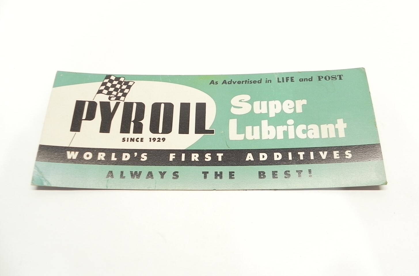 VINTAGE 1940’S 1950’S 1960’S PYROIL SUPER LUBRICANT CARDBAORD SIGN 13″x5″ USED