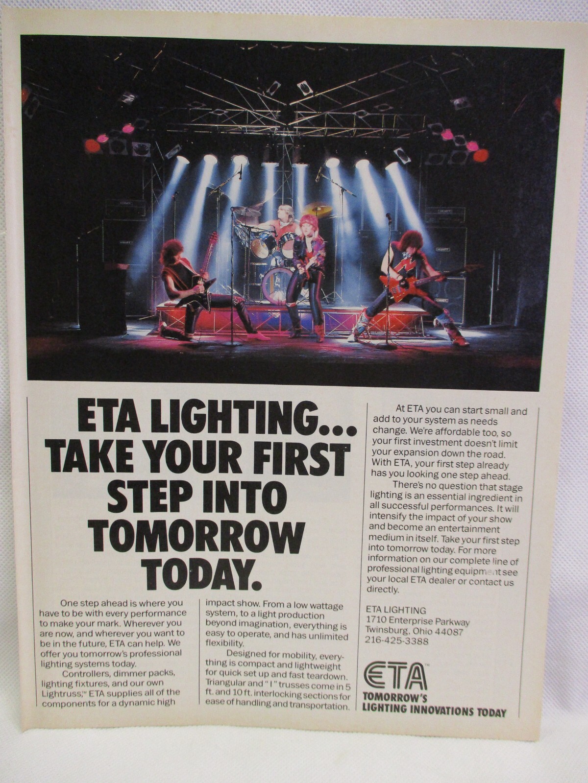 ETA Stage Lighting Twinsburg OH 1985 Vintage Print Ad Music Room Man Cave 8 x 11