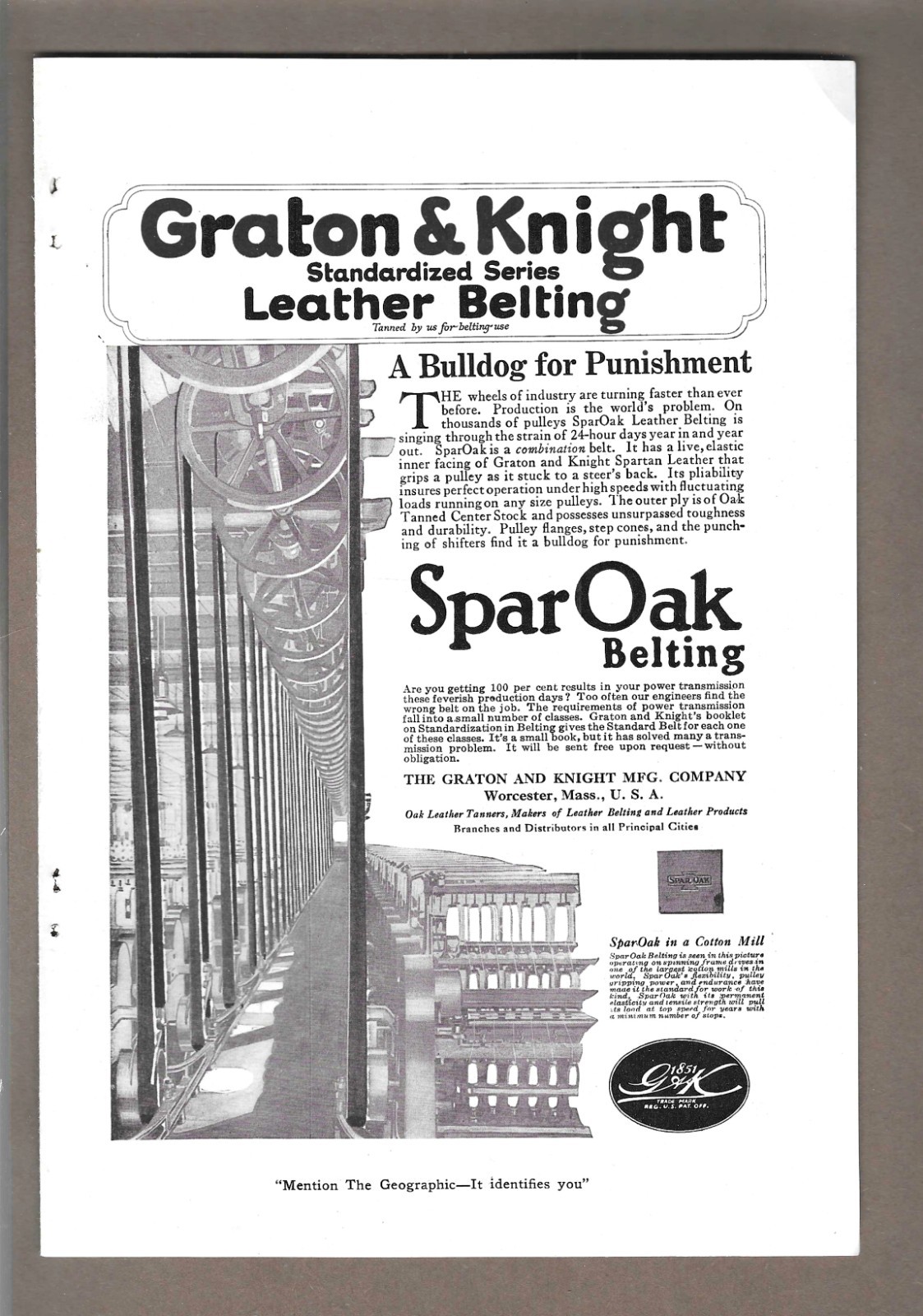 1919 Graton & Knight Spar Oak Leather Belting & Dodge Sales & Engineering Ads