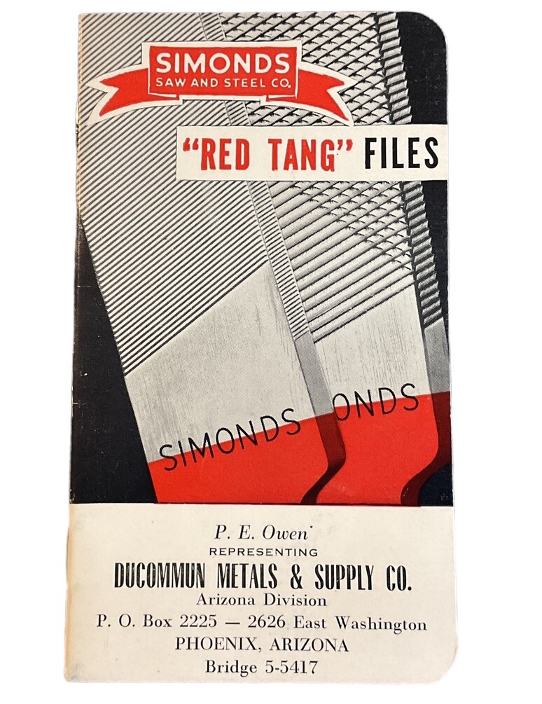Ducommun Metals Supply Phoenix AZ Simonds Saw Steel Red Tang Files Notebook JQE1