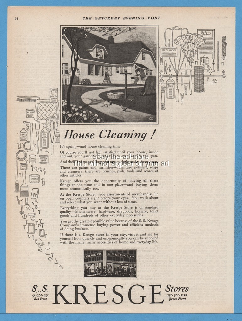 1920 S.S. Kresge Co Detroit MI Stores House Cleaning Art Ad