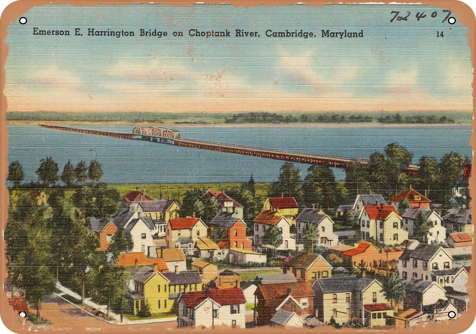 Metal Sign – Maryland Postcard – Emerson E. Harrington Bridge on Choptank River