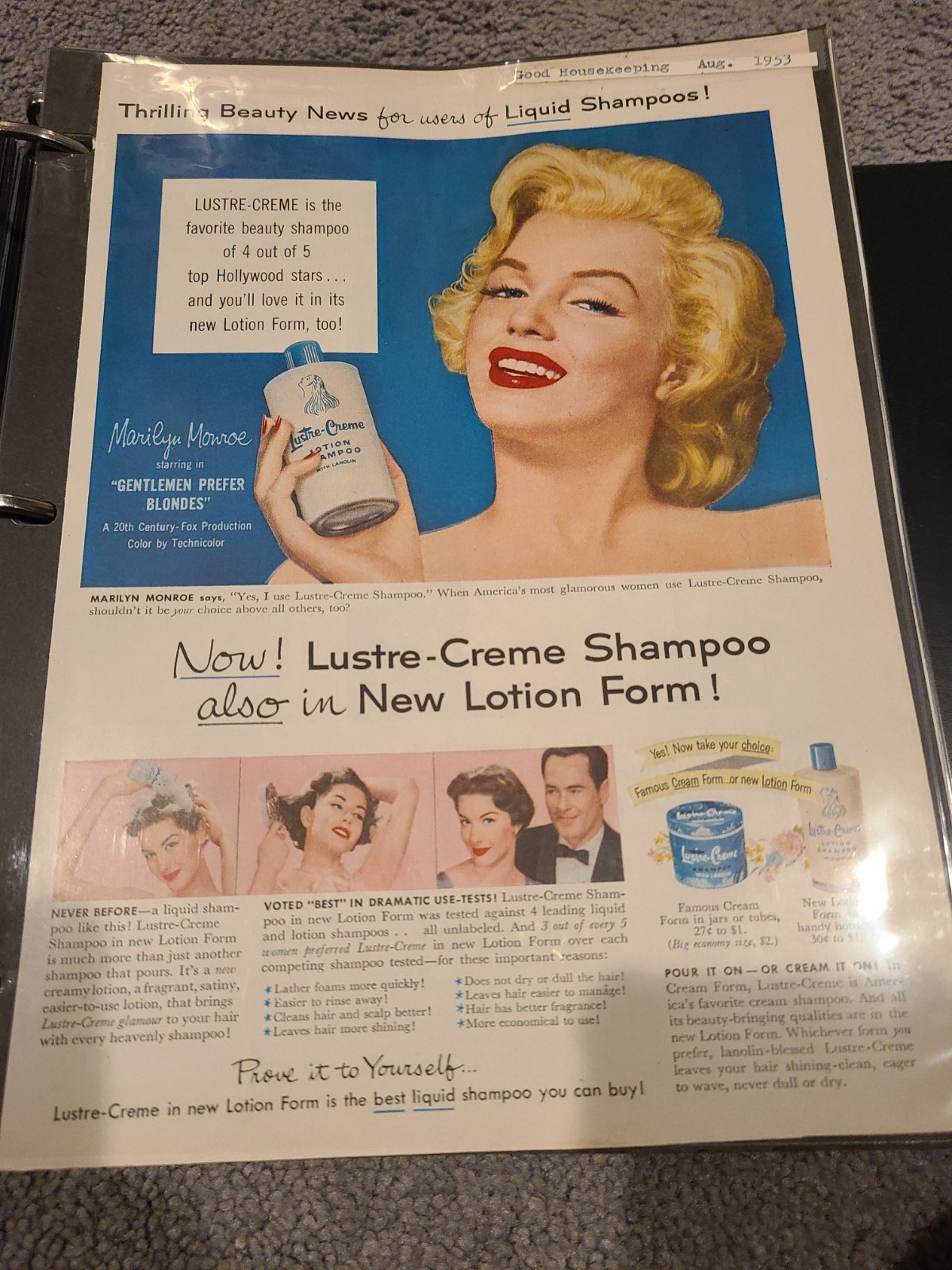 Vintage Marilyn Monroe Lustre Creme Magazine Print Ad 1953 10.75 X 7.75″