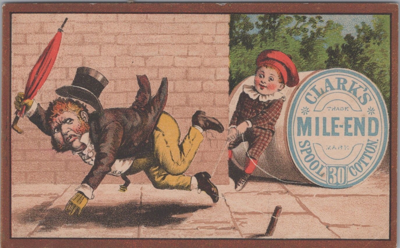 Clarks Spool Cotton Boy Using Thread To Trip Man Umbrella NQV1