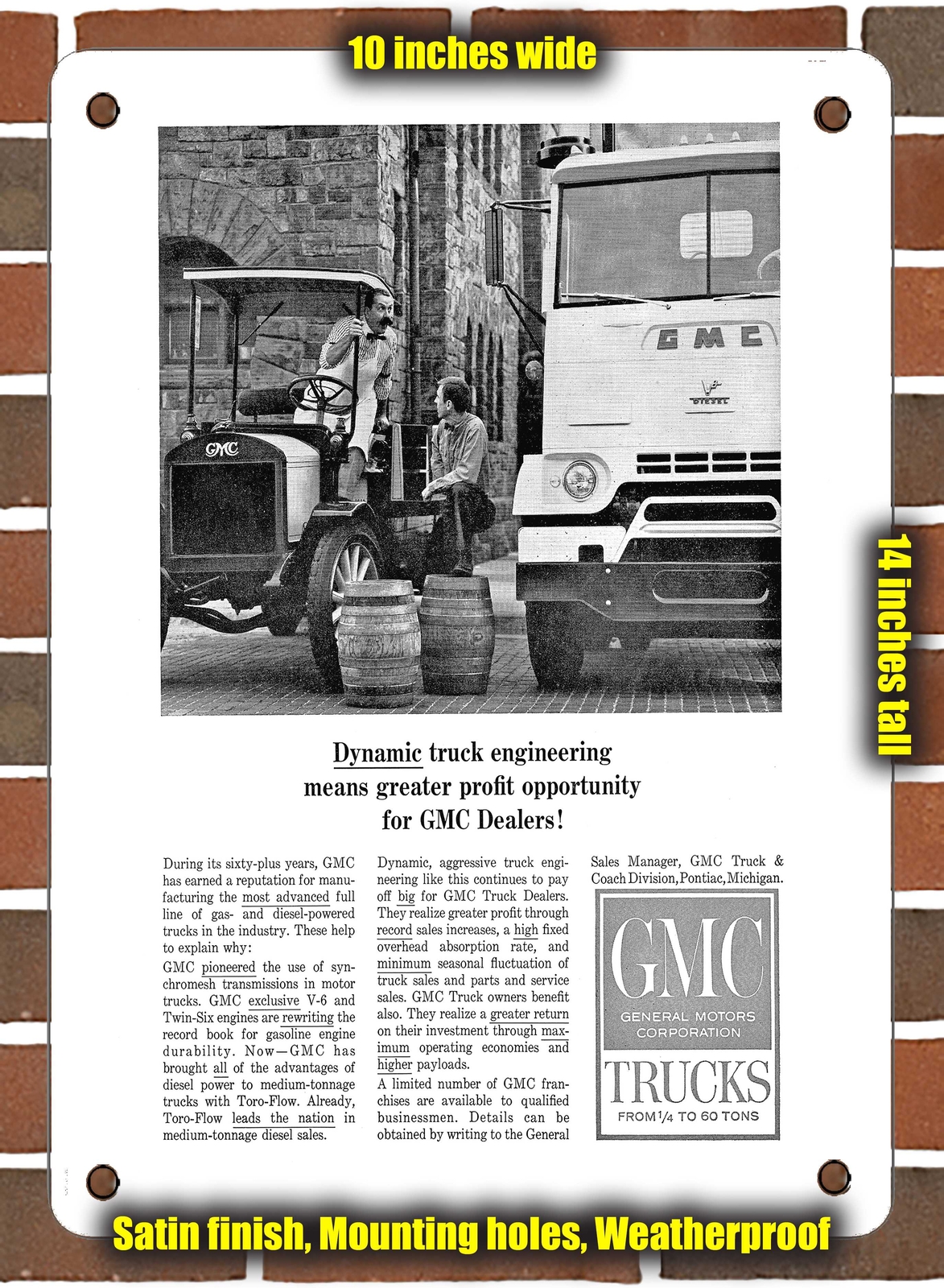 Metal Sign – 1965 GMC Truck Ad – 10×14 Inches