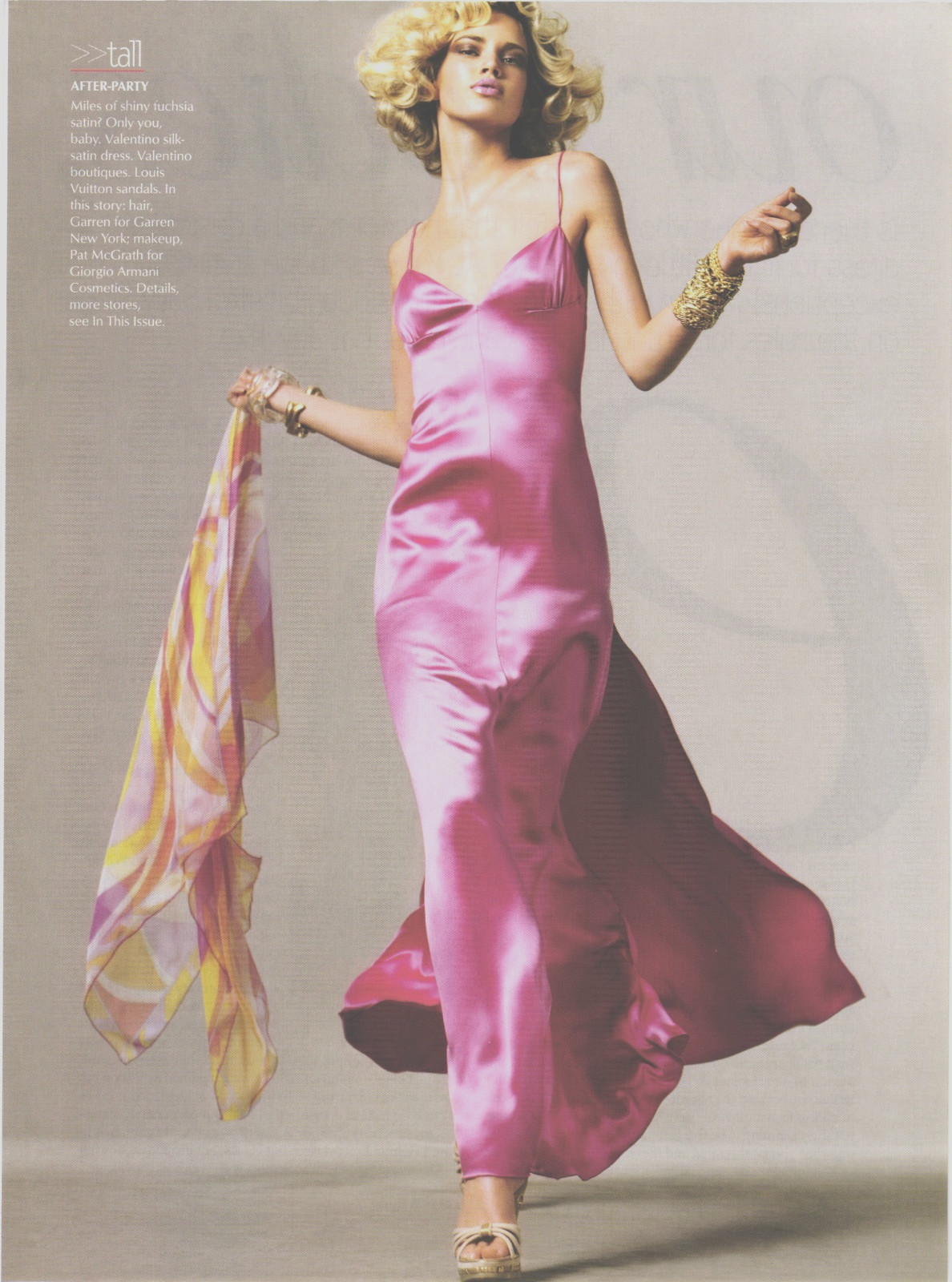 Valentino Fuchsia Pink Satin Slip Dress Gown AA Model Fashion 2004 Print Ad 426