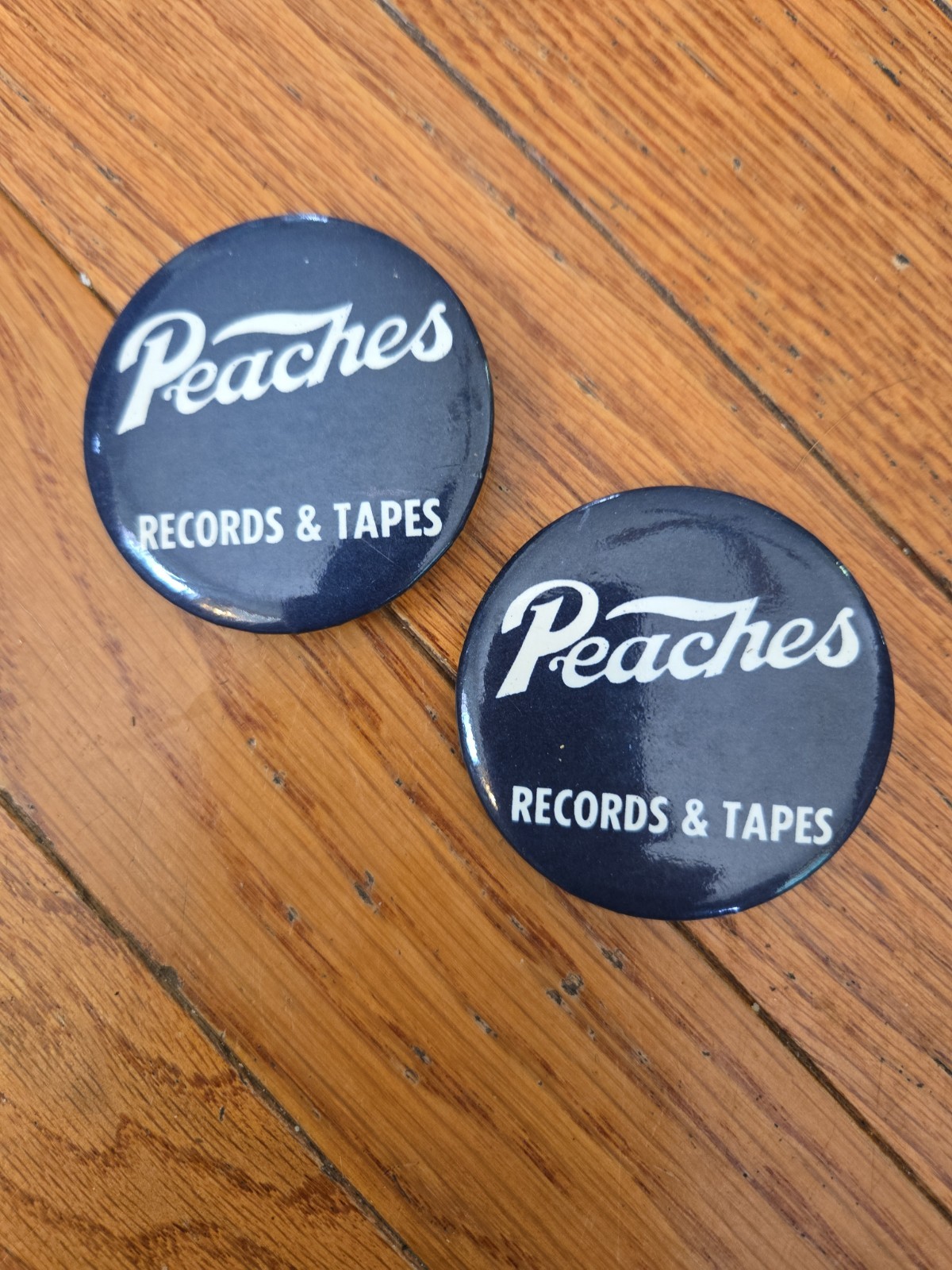 Vintage PEACHES RECORDS & TAPES PINS X 2