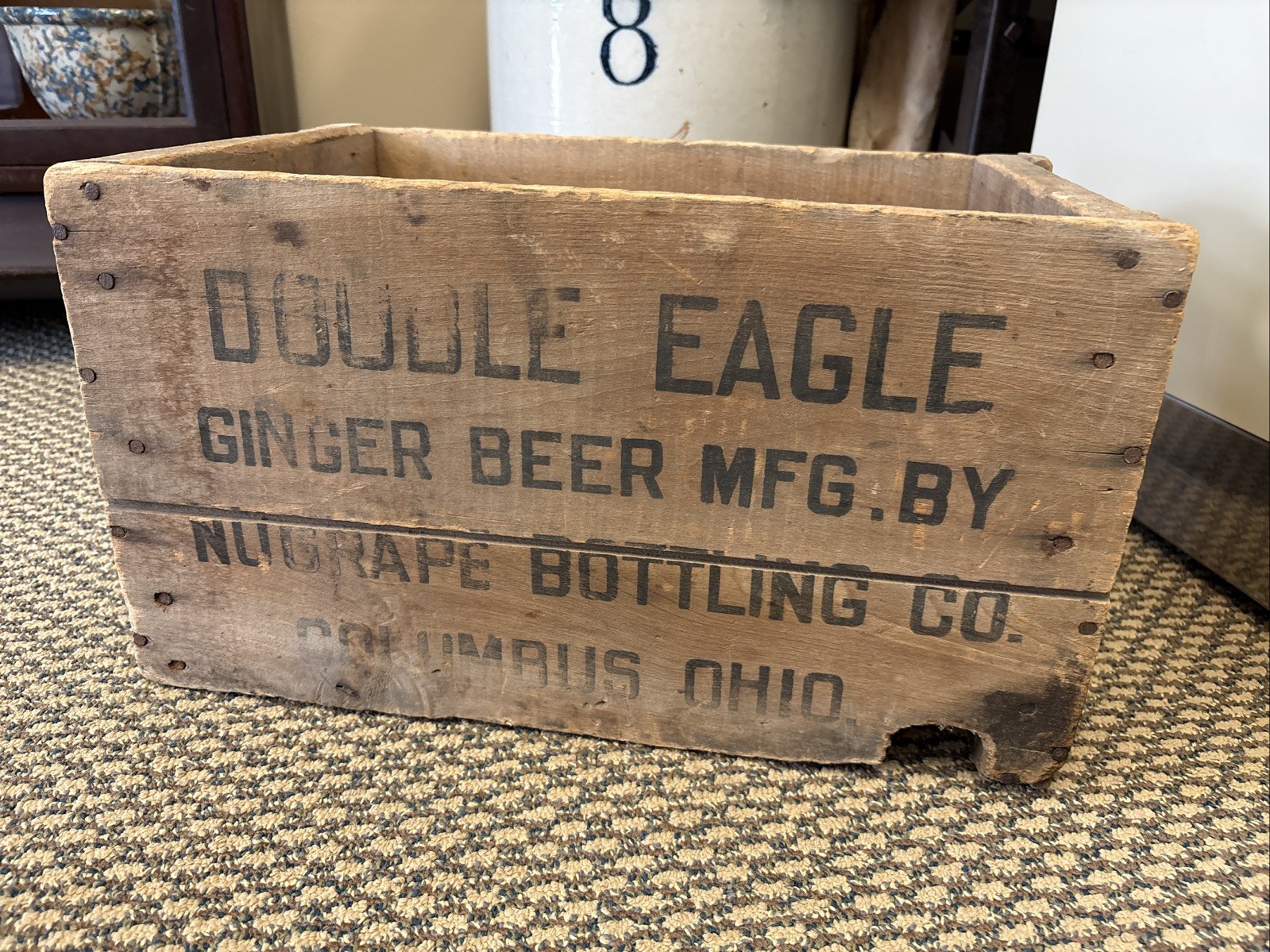 Vintage Wooden Soda Crate Double Eagle Ginger Beer Box Nugrape Columbus Ohio