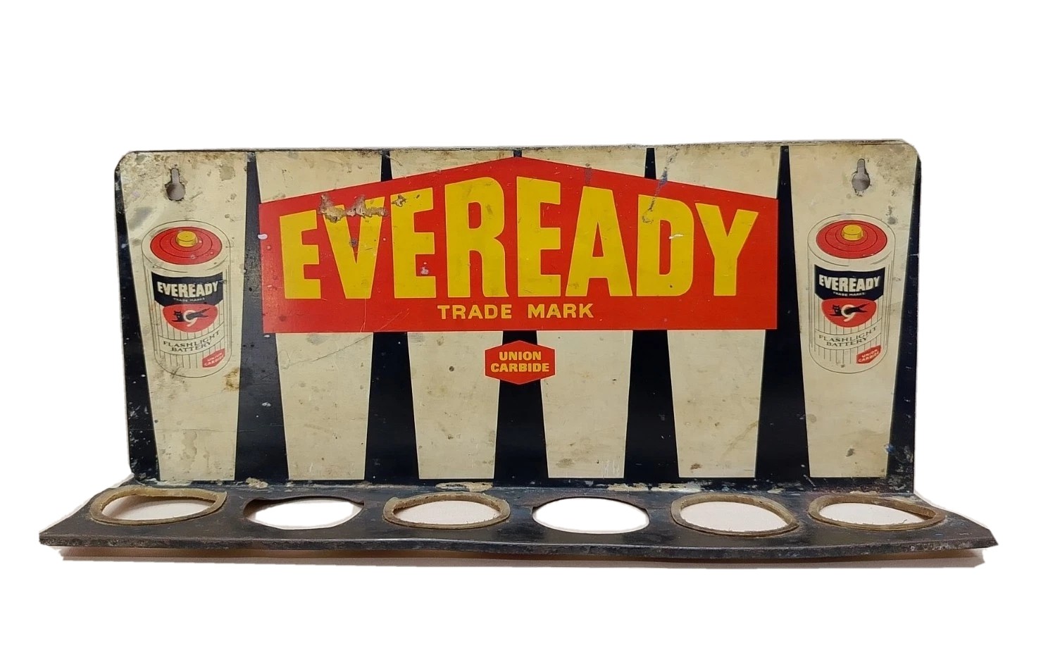Vintage Eveready Battery Ad Litho Tin Sign With Battery Holder Collectible