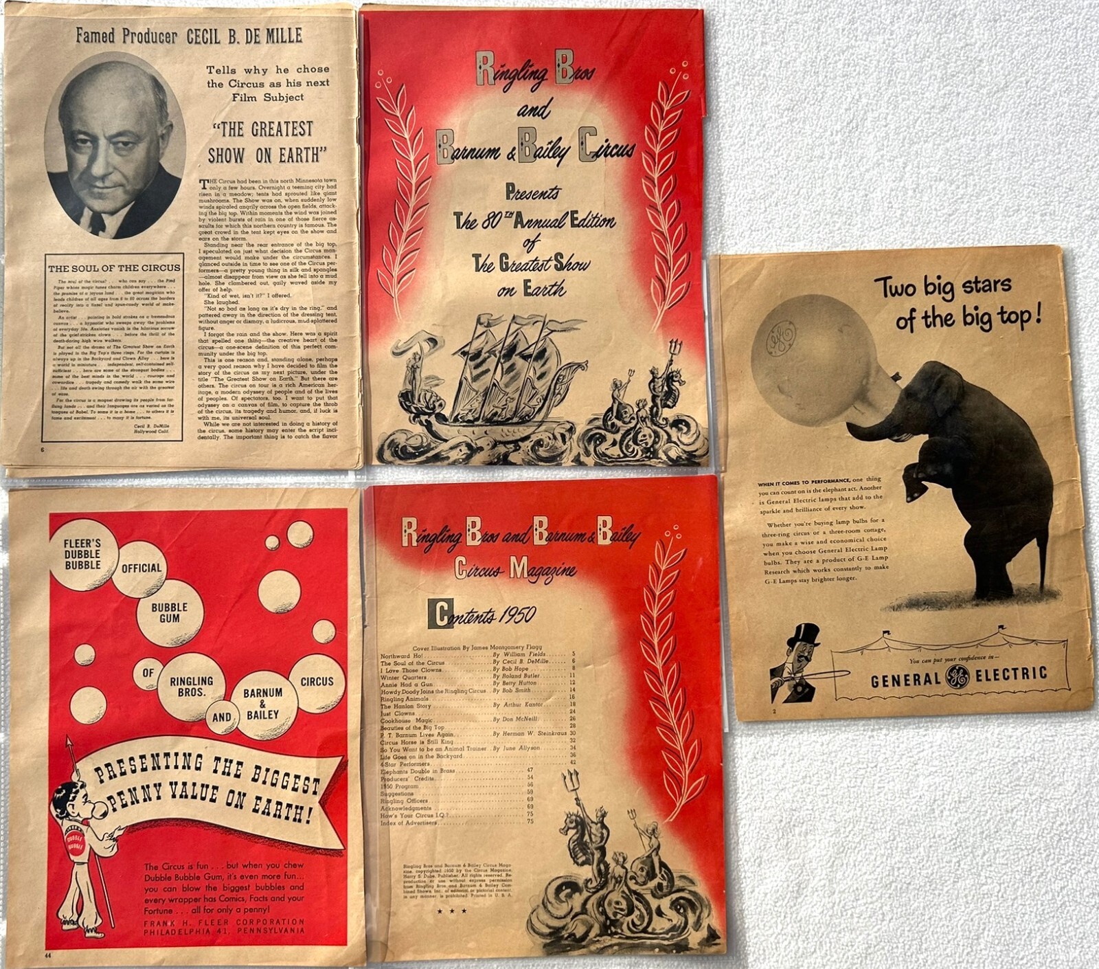 Lot of 5 Ringling Bros. and Barnum & Bailey Circus Magazine Ads – 1950’s