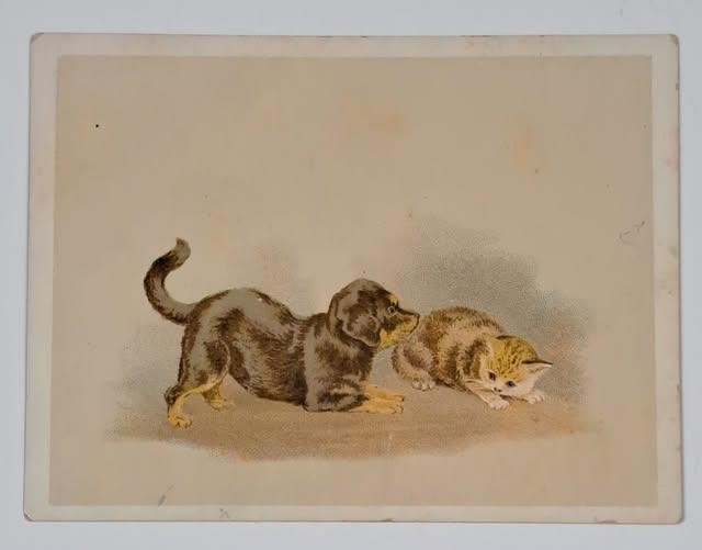 Union Pacific Tea Company Antique Victorian Trade Card with Puppy Dog & Kitten