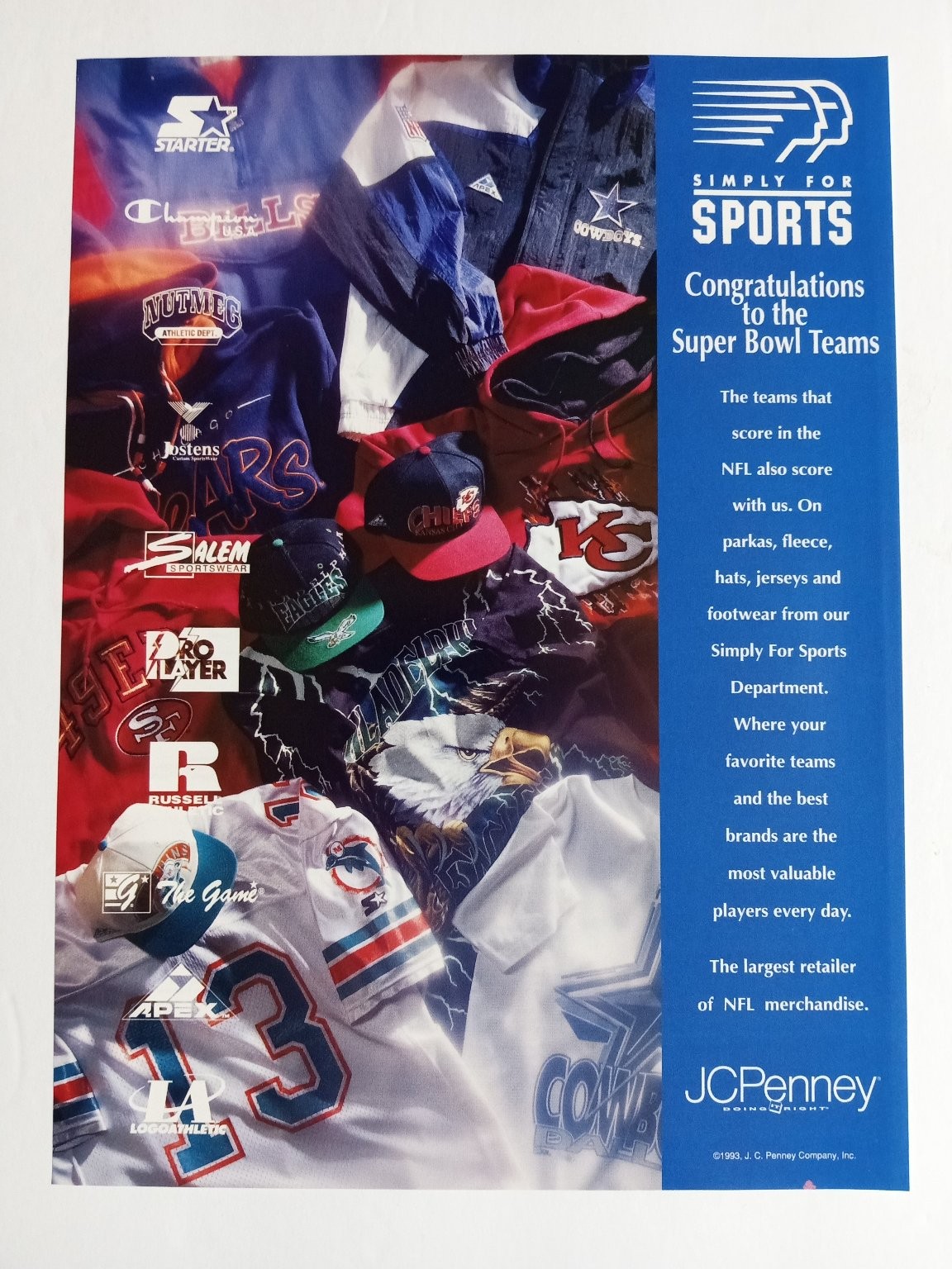 JCPenney NFL Merchandise Ad 1993 Super Bowl Teams Sports Apparel