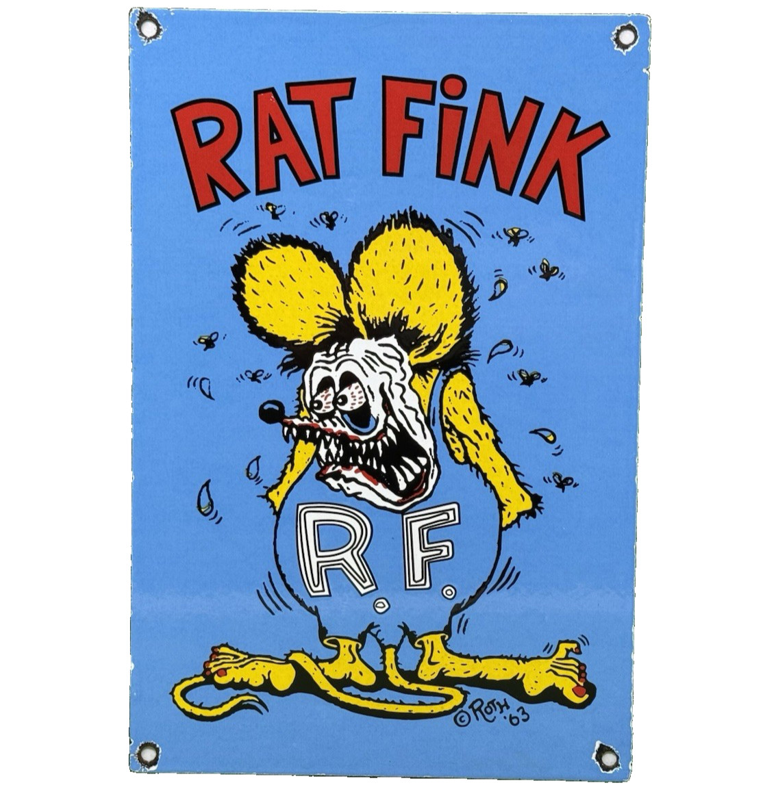 VINTAGE RAT FINK PORCELAIN SIGN HOT ROD ED “BIG DADDY” ROTH GAS OIL FORD RACING