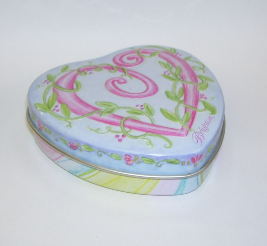 Blue With Pink Floral Brighton Heart Tin Box