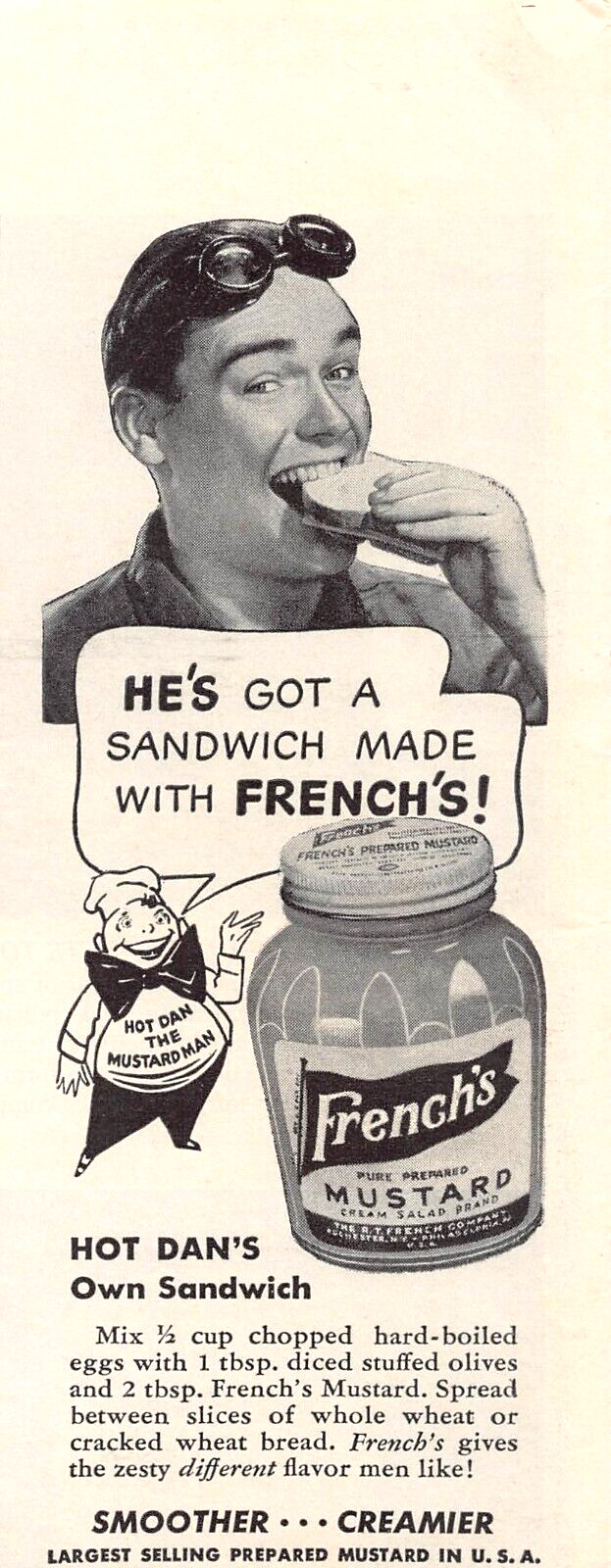 French’s Mustard Hot Dan’s Sandwich Recipe Smoother Creamier Vtg Mag Print Ad