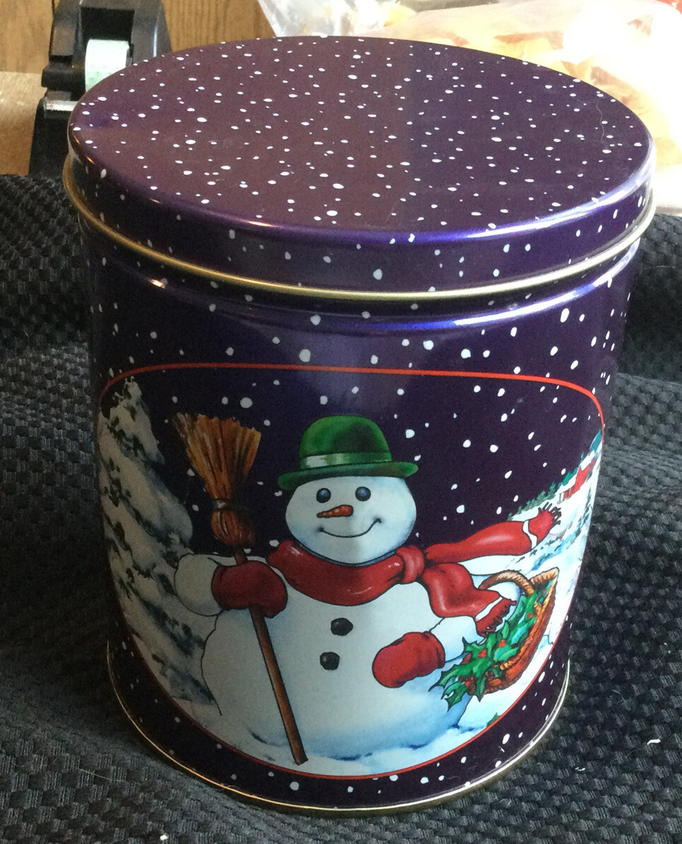 VTG ©1997 Maurice Lenell Cooky Co. 6″ x 5” Snowman Collectible Christmas Tin