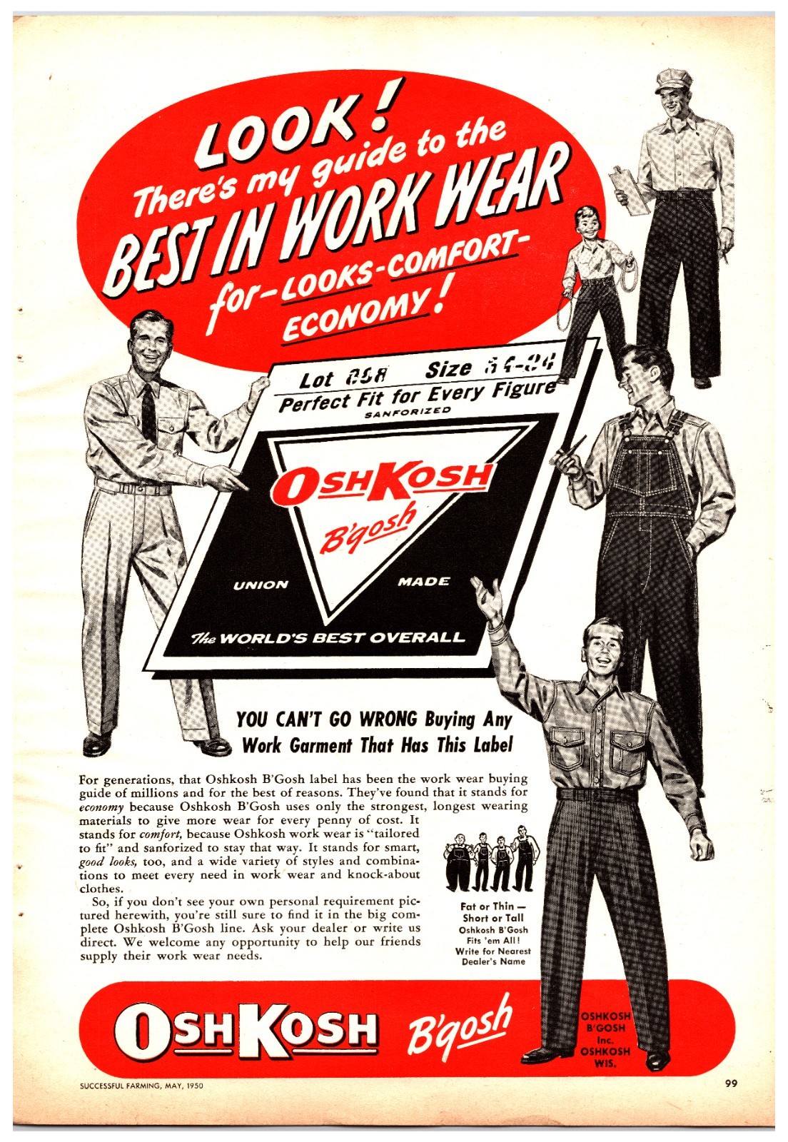 Vintage Original 1950 – OshKosh B’Gosh Overall Pants – Print Ad (8in x 12in)