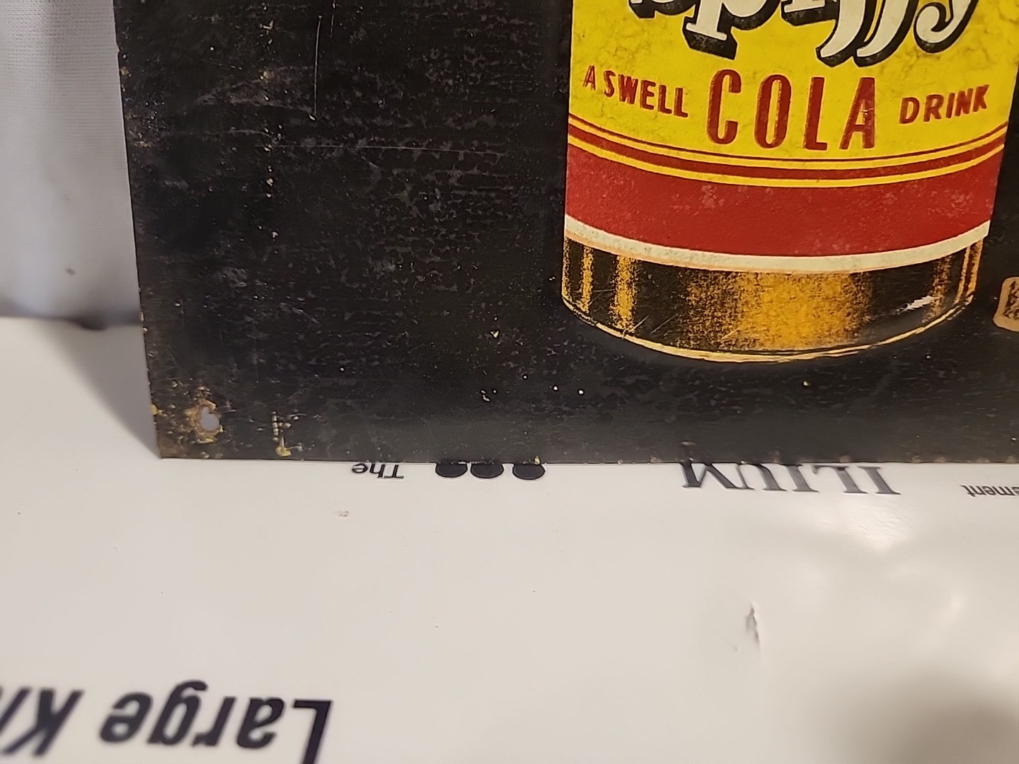 Orig 1940s Spiffy 5 Cent Cola Embossed Advertising Sign Spiffy Boy Country Store