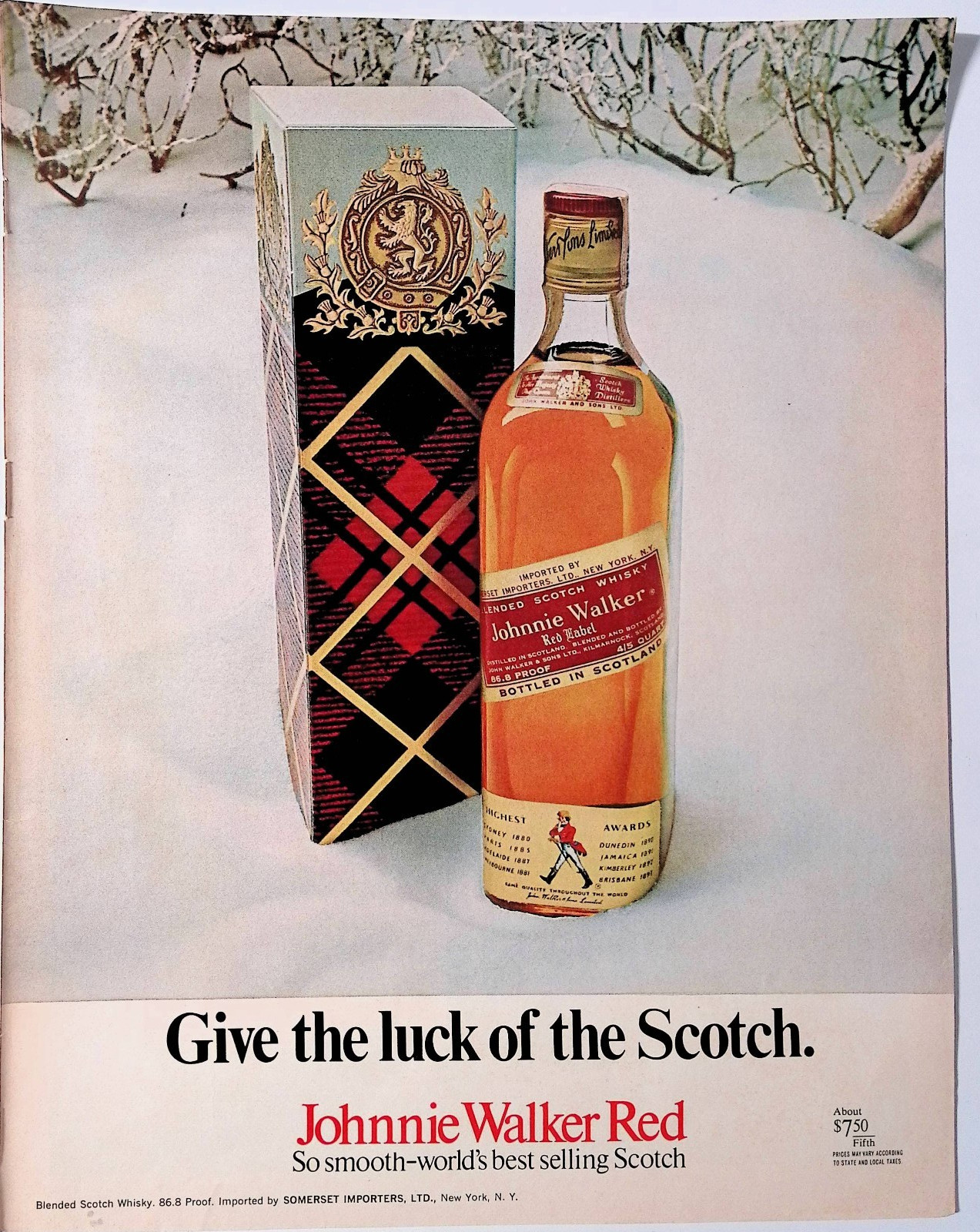 1970 Johnnie Walker Red Scotch Winter Snow Vintage Liquor Print Ad LIFE Dec 4