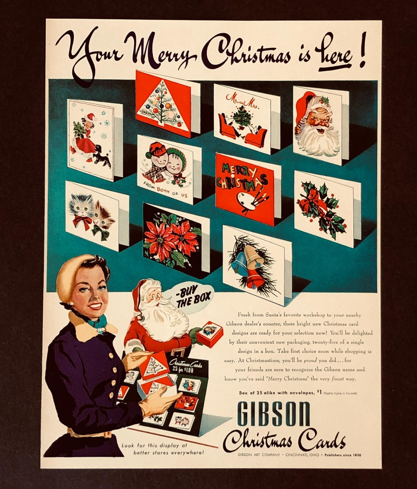 1951 Gibson Christmas Cards Advertisement Dealer Counter Holiday Vtg Print AD
