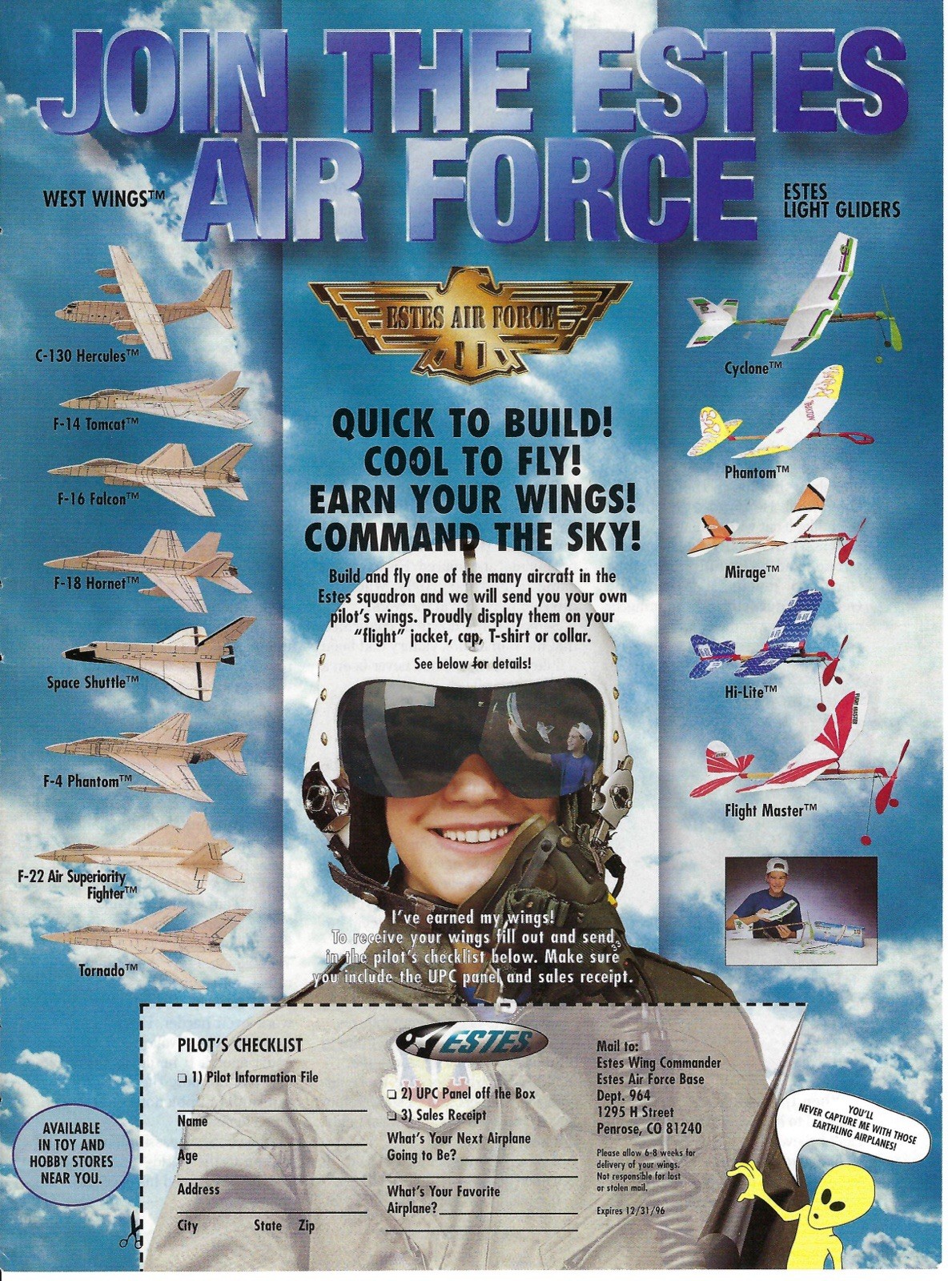 1996 Estes Air Force Join the West Wings & Light Gliders Vintage Print Ad/Poster