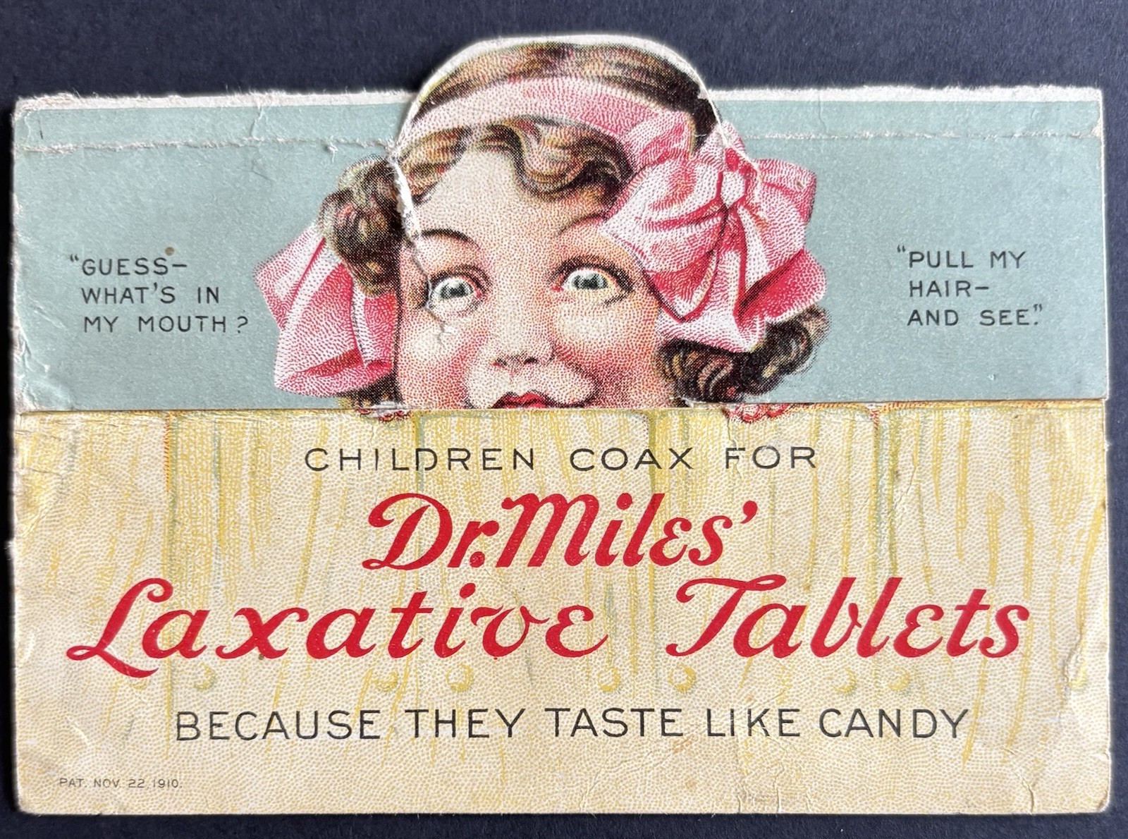 Original Antique Dr Miles’ Laxative Tablets Trade Card Mechanical Paper 1910