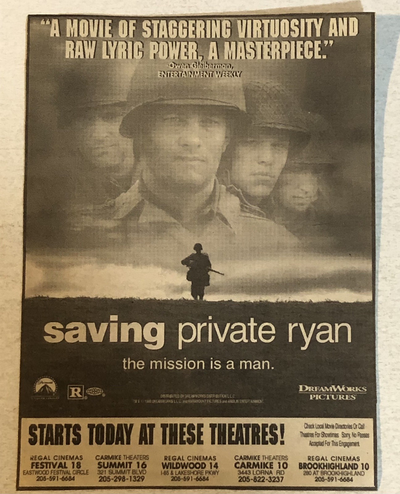Saving Private Ryan Movie Print Ad Tom Hanks Matt Damon Steven Spielberg Tpa13