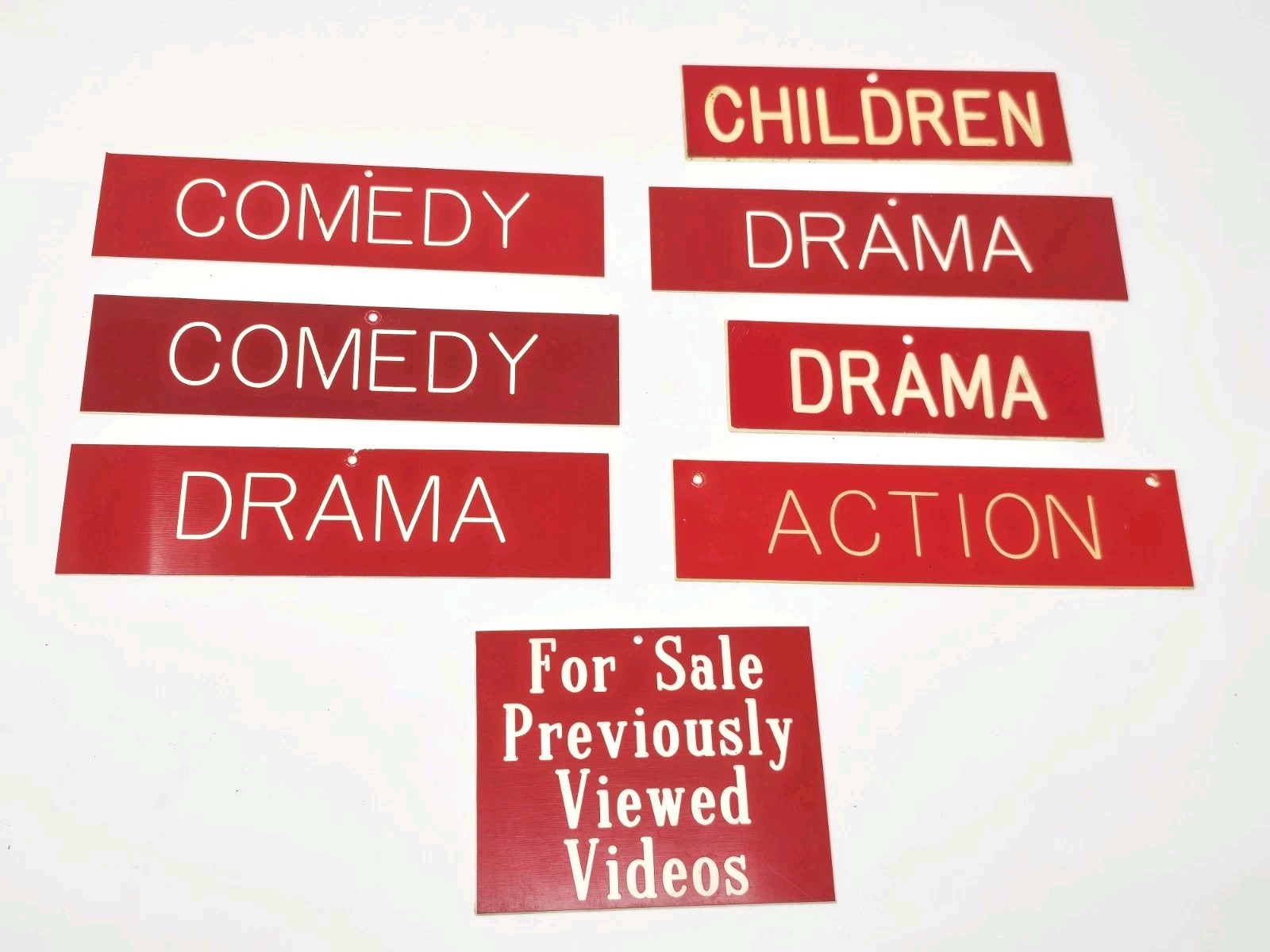 Retro 80s-90s Video Rental Store Marque/Plaque Genre Section Signs Lot Red