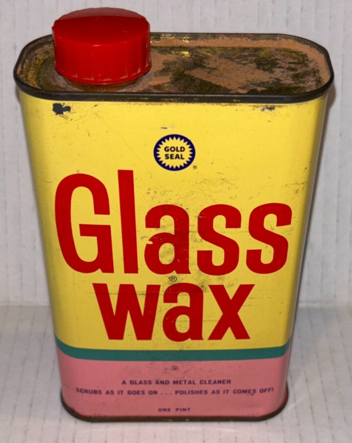 Vintage, GLASS WAX, 1 Pint Tin Can (Empty) Gold Seal Co., Bismark, North Dakota