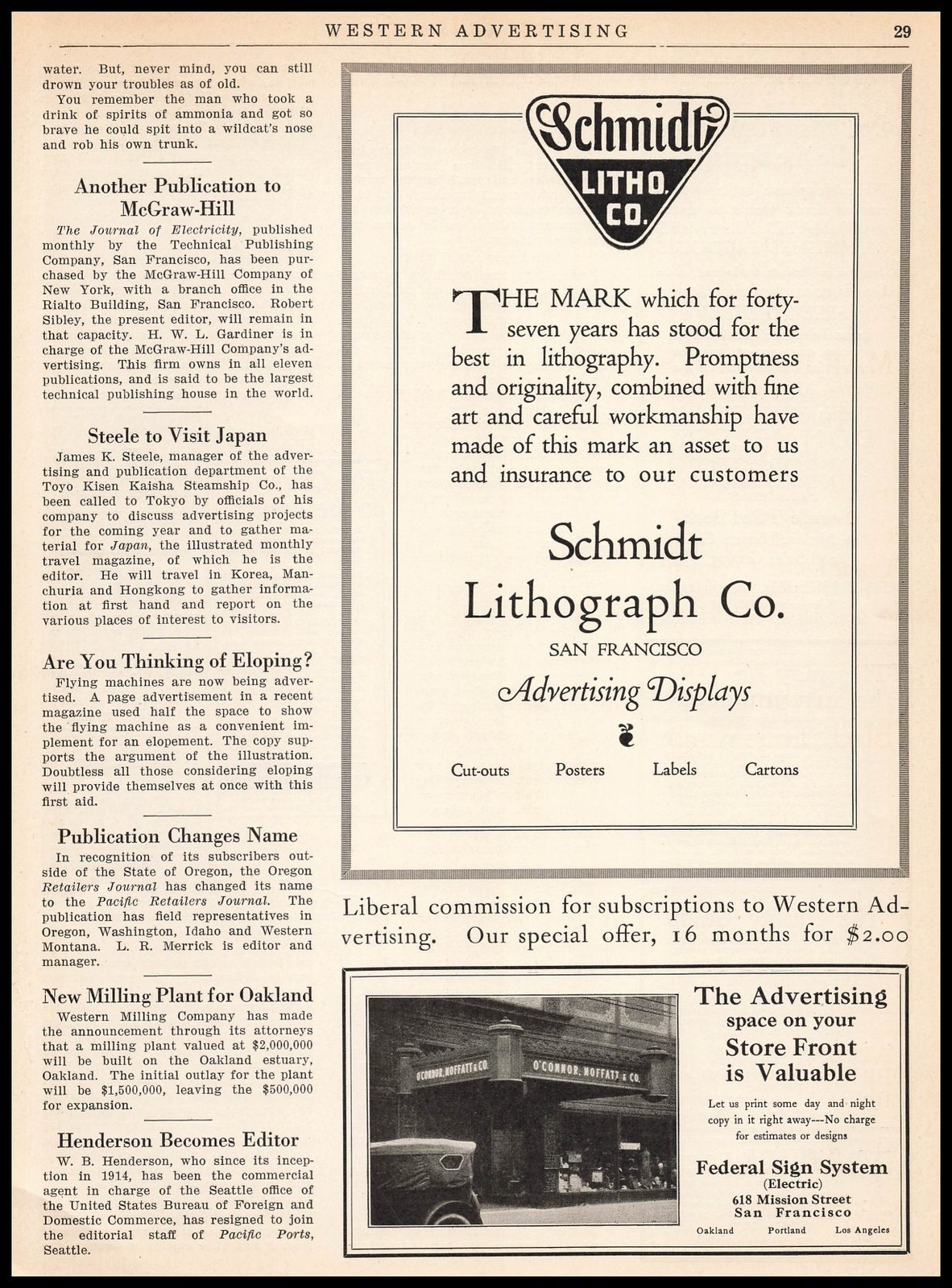 1919 Max Schmidt Lithograph San Francisco Advertising Displays Vintage Print Ad