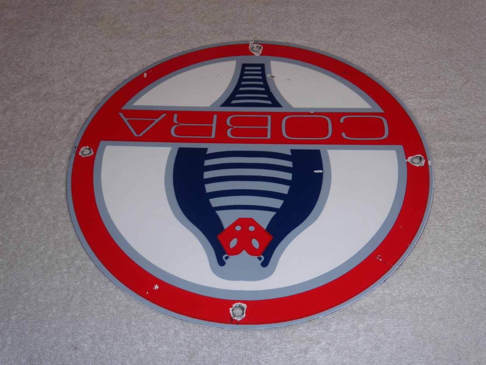 VINTAGE FORD SHELBY COBRA SPORTS CAR SNAKE 12″ PORCELAIN METAL GASOLINE OIL SIGN