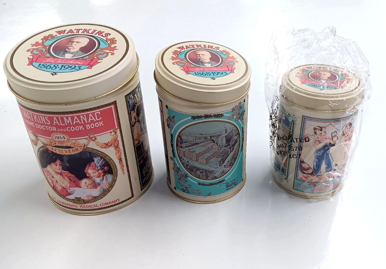 J.R. Watkins Nesting Tin Container Set Almanac 125th Anniversary Heritage