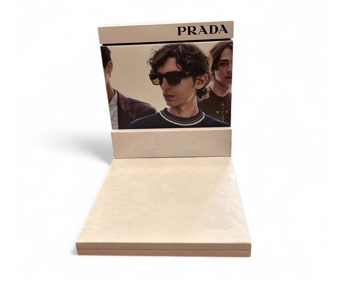 PRADA Cardboard Countertop Store Display Stand Beige/Black 2023