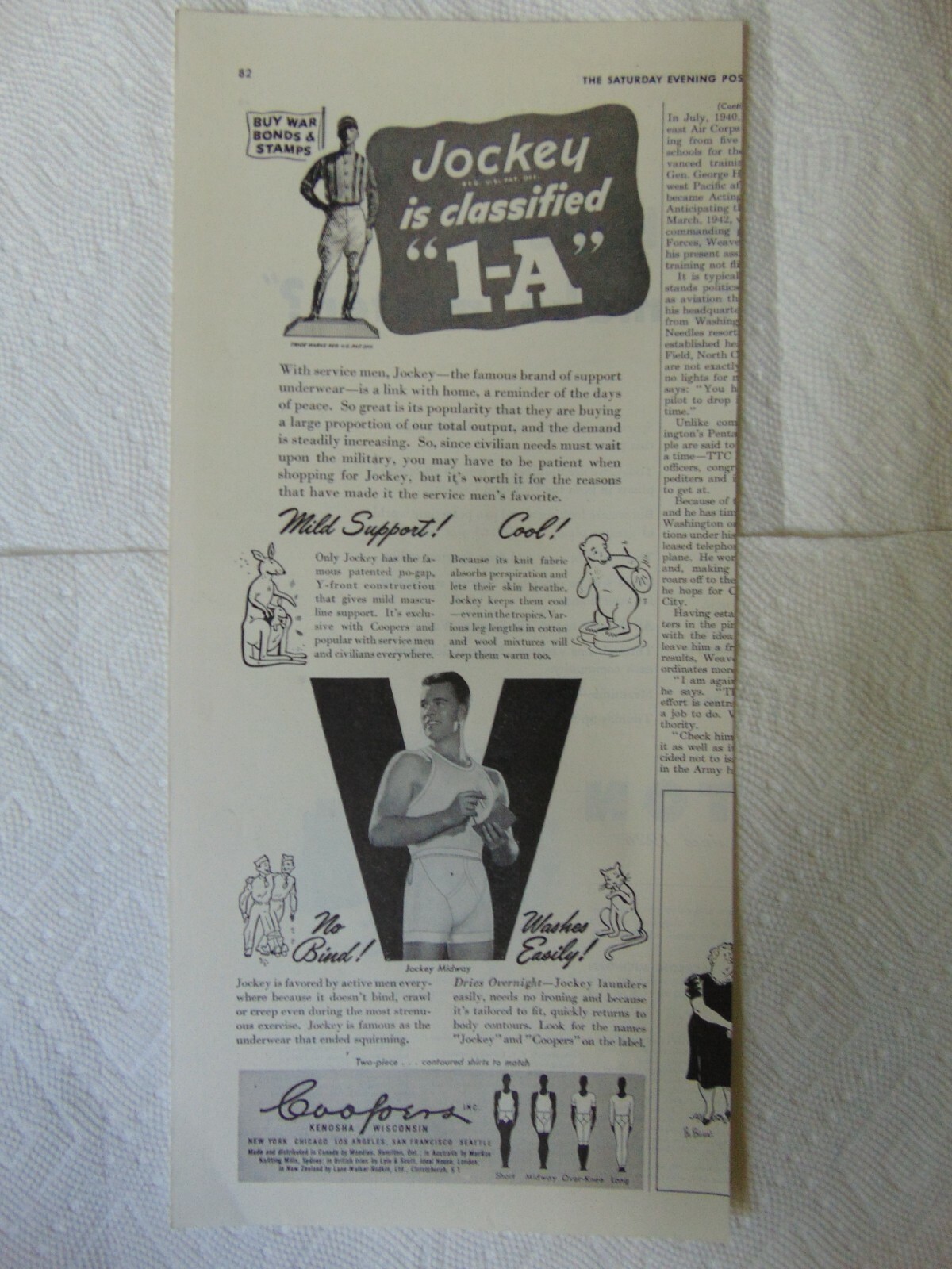1943 JOCKEY UNDERWEAR Classified 1-A vintage art print ad