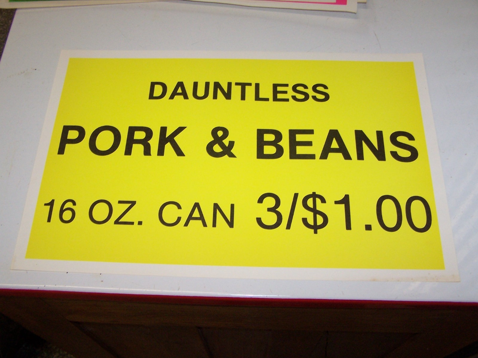 Vintage DAUNTLESS PORK & BEANS 3 / $1.00 – Paper Grocery Store Sign – B