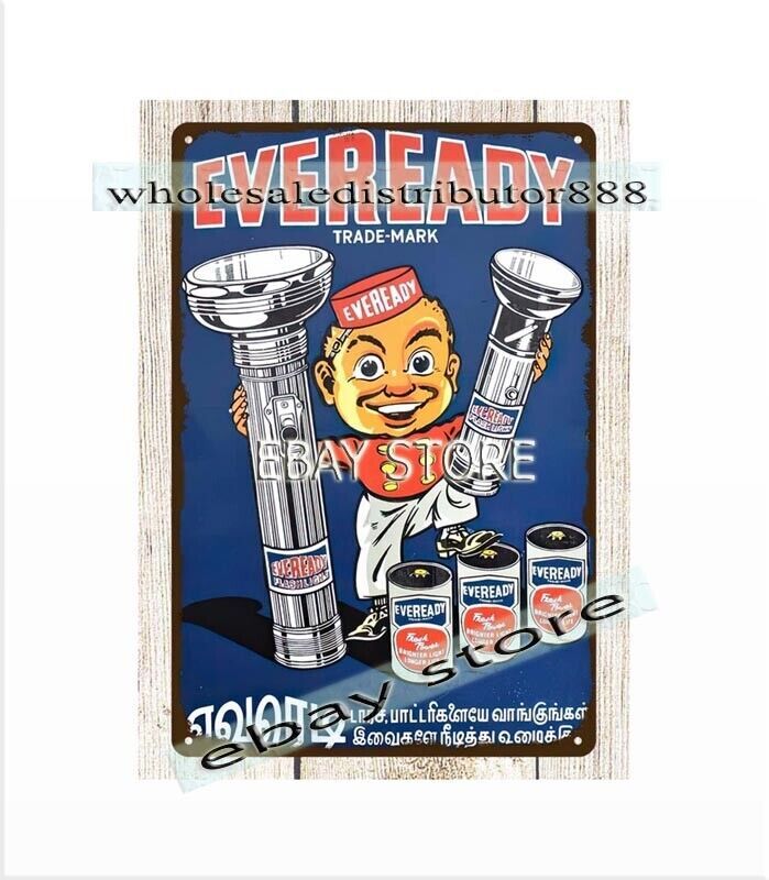 flashlight EVEREADY BATTERY metal tin sign dining room wall decor