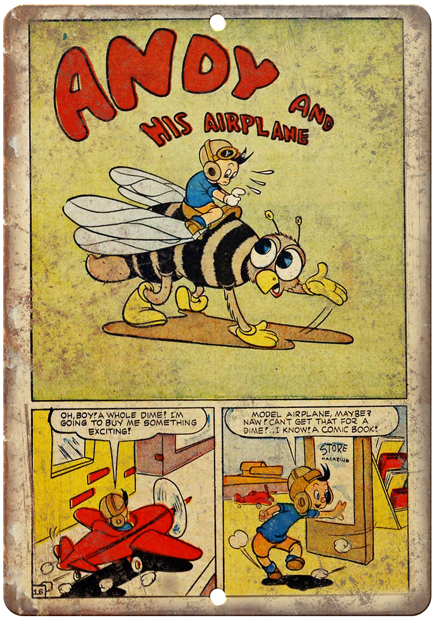 Andy And His Airplane Comic Strip Art 12″ x 9″ Reproduction Metal Sign J541