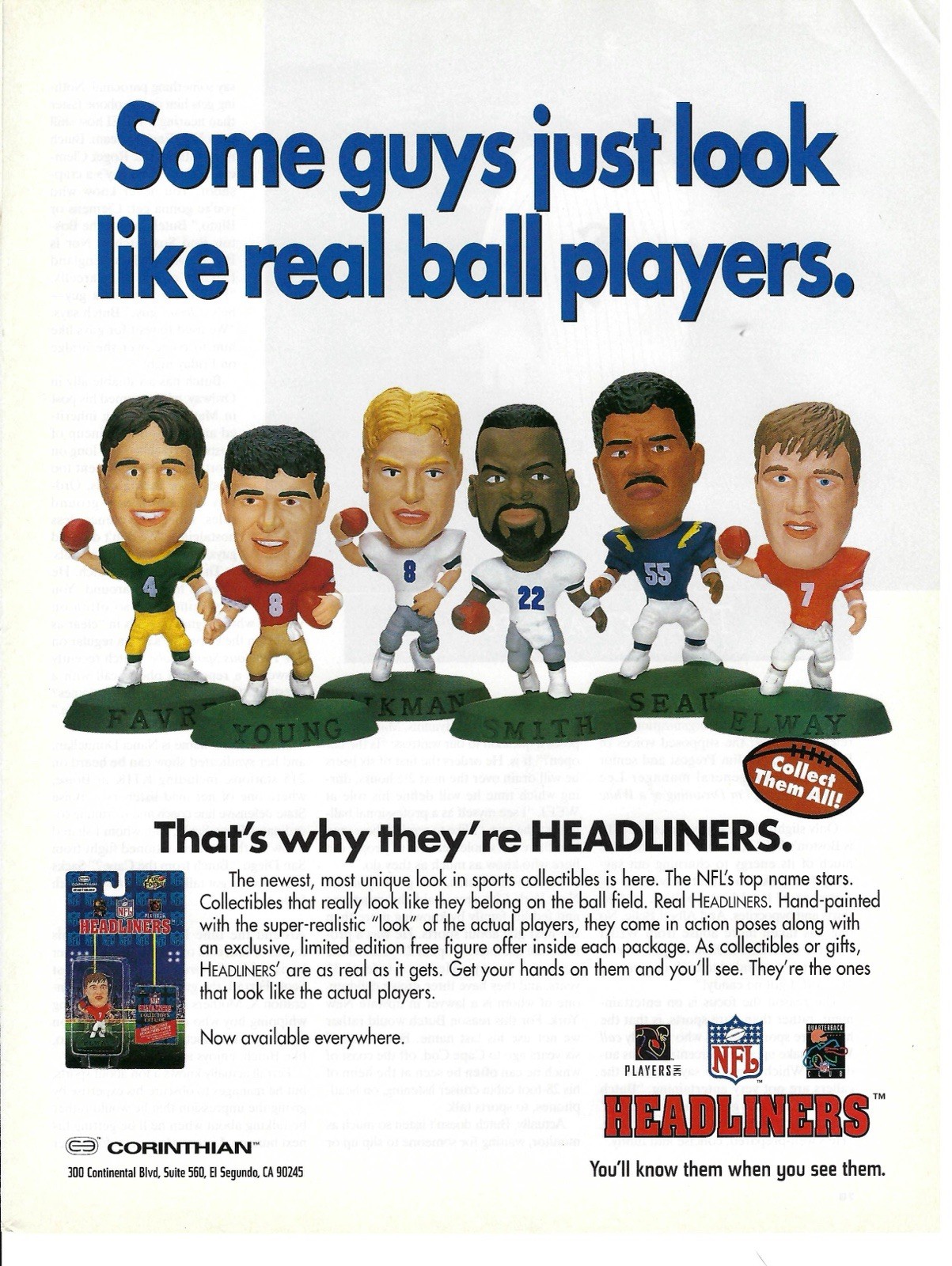 1996 Corinthian NFL Football Headliners Collectibles Vintage Print Ad/Poster