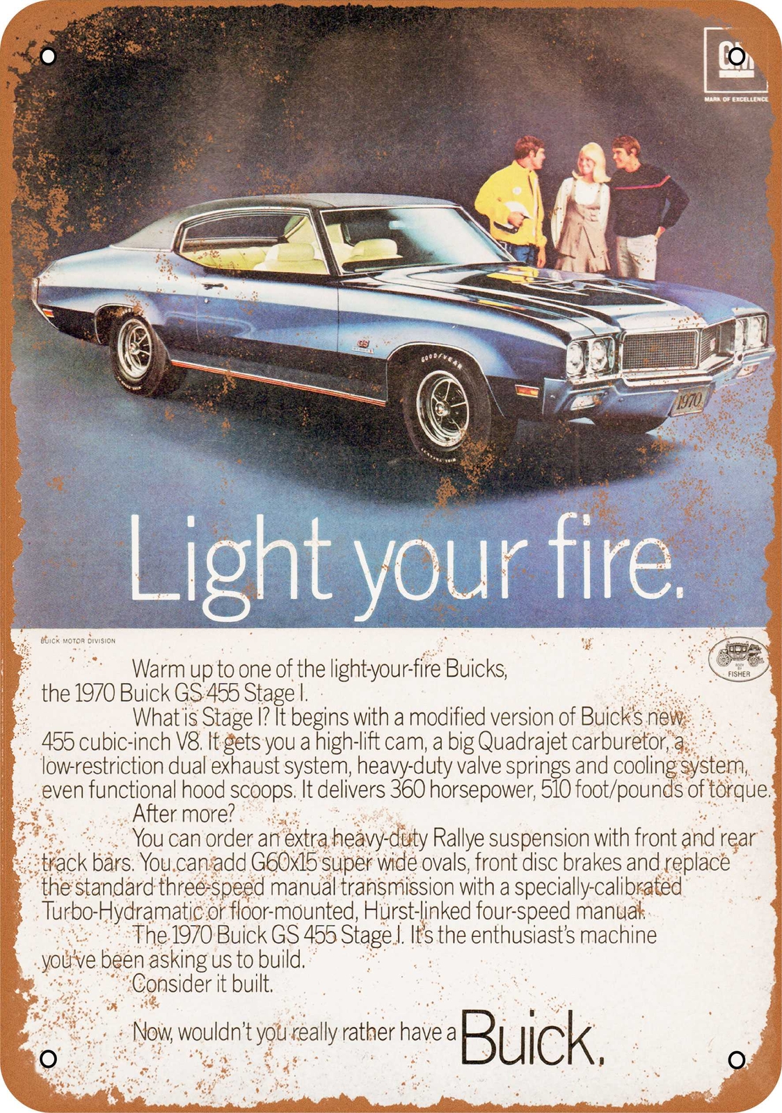 Metal Sign – 1970 Buick GS 455 Stage I – Vintage Look Reproduction