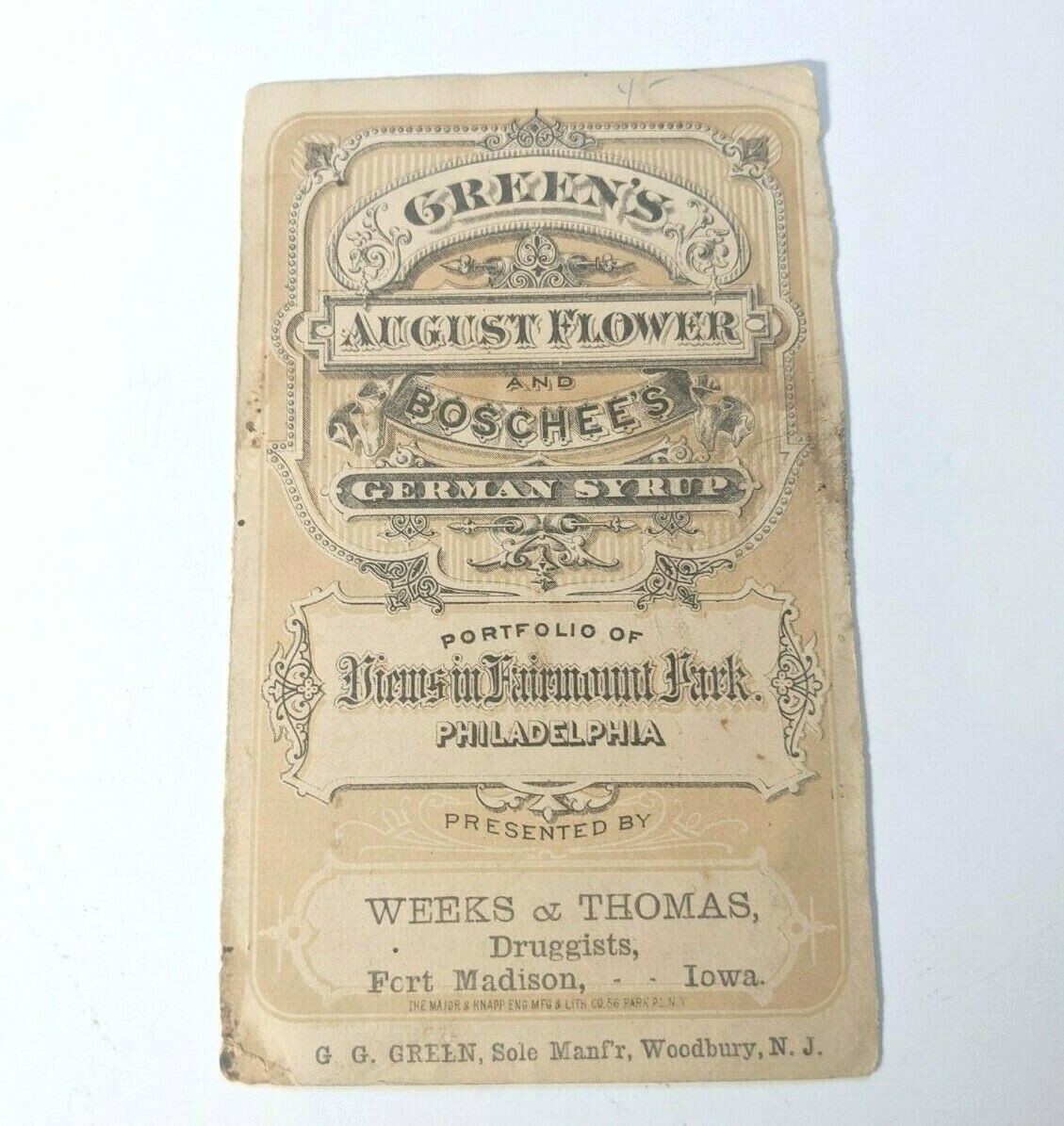 Boschee’s German Syrup Greens August Flower Trading Card Philadelphia PA