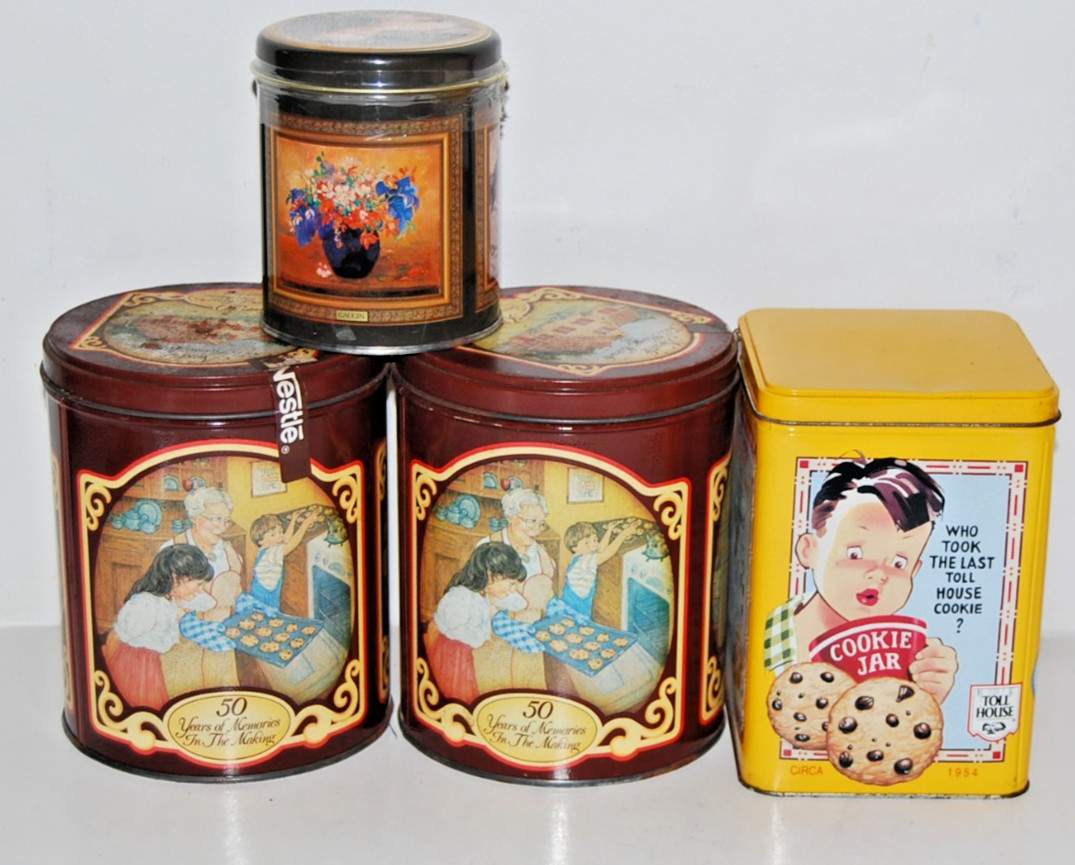 Vintage Lot of 4 Sealed Full Nestle’s Toll House Chocolate Chip Anniversary Tins