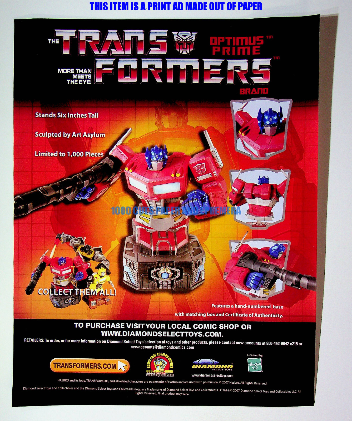 Transformers Bust Figure Hasbro Diamond Select 2007 Print Magazine Ad Poster