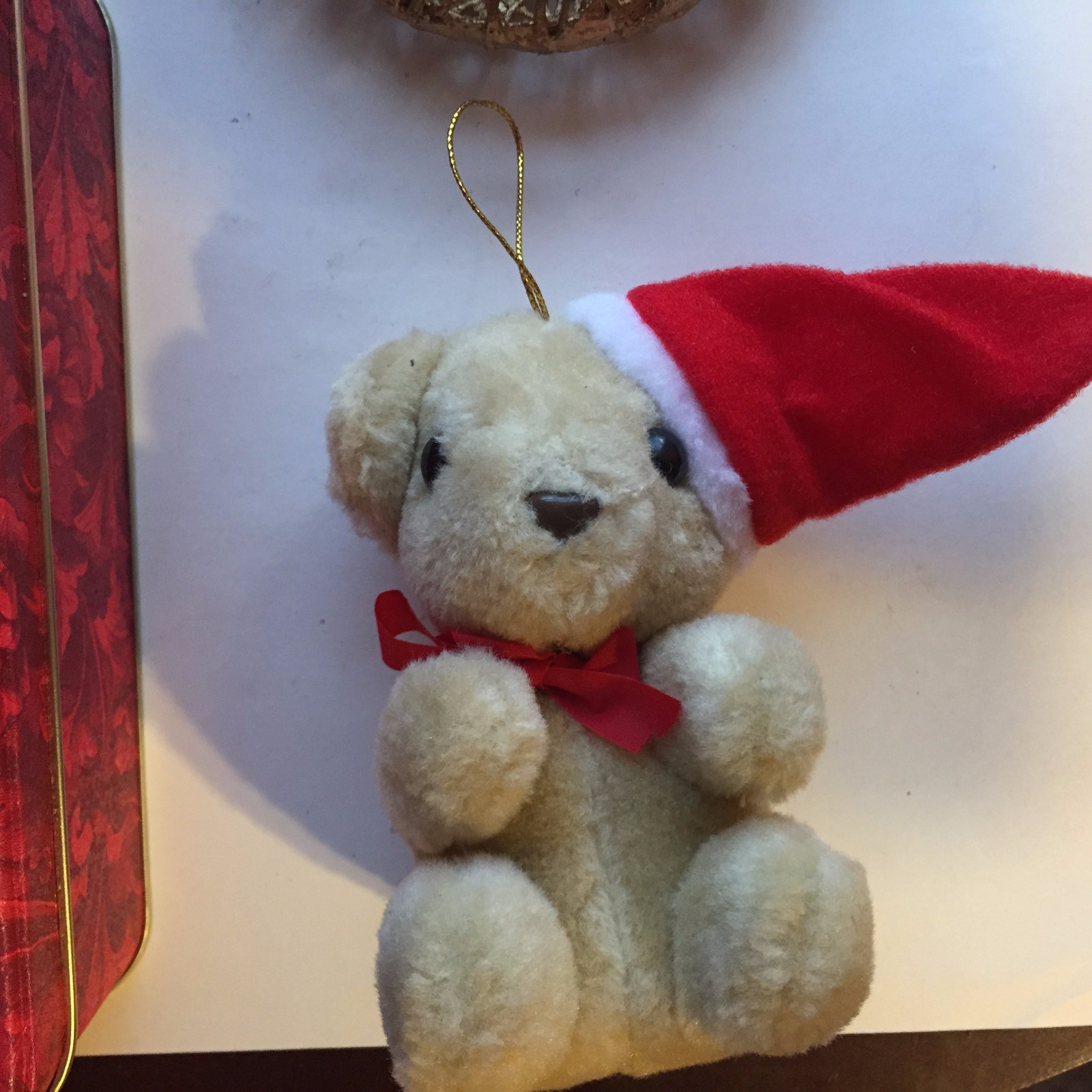 1993 Hallmark Collector Tin “Victorian Santa”, Bear tin, Plush Bear and Wreath