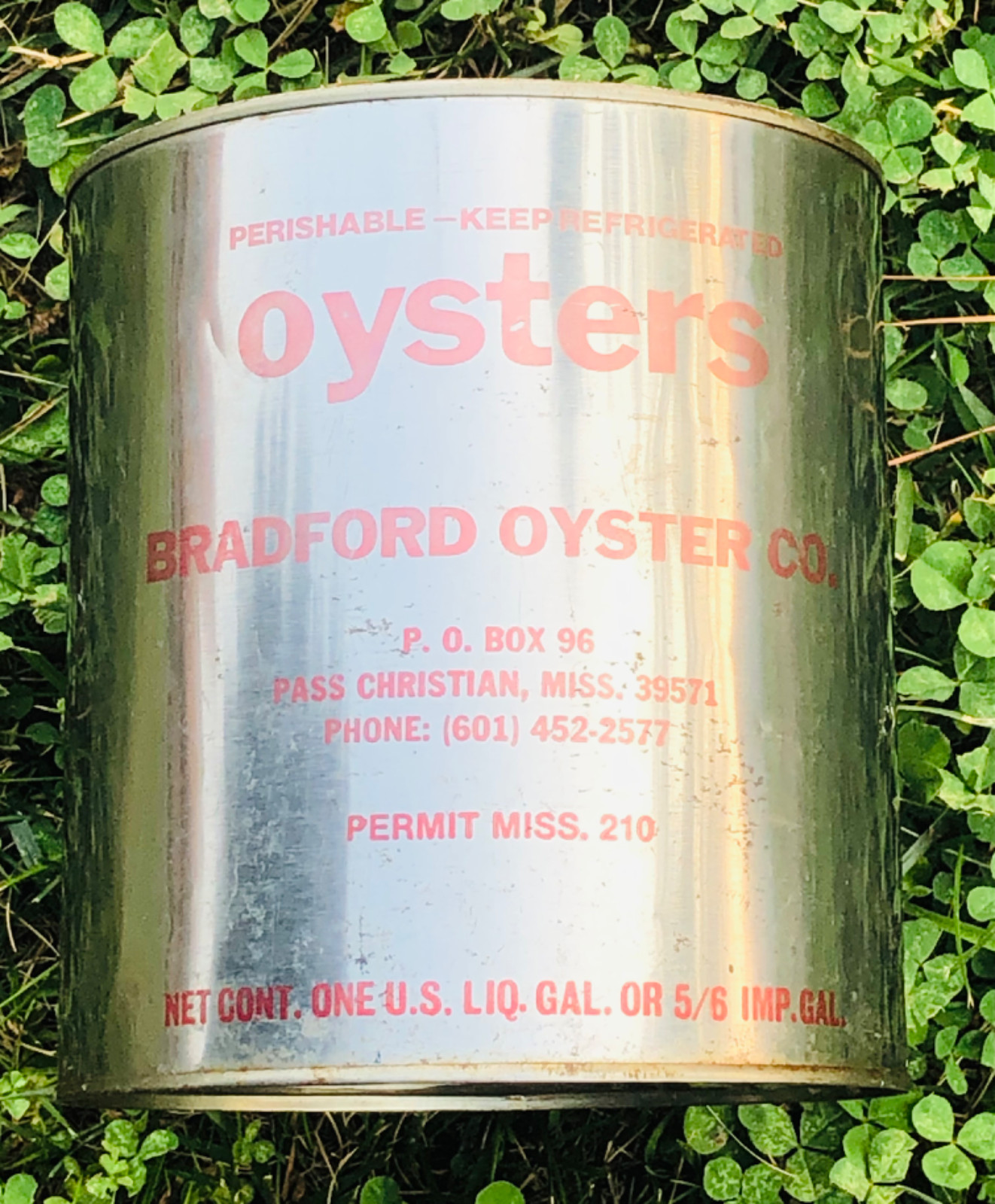 Bradford Oyster Co “The Pass” Pass Christian Harrison Co MS Mississippi can tin