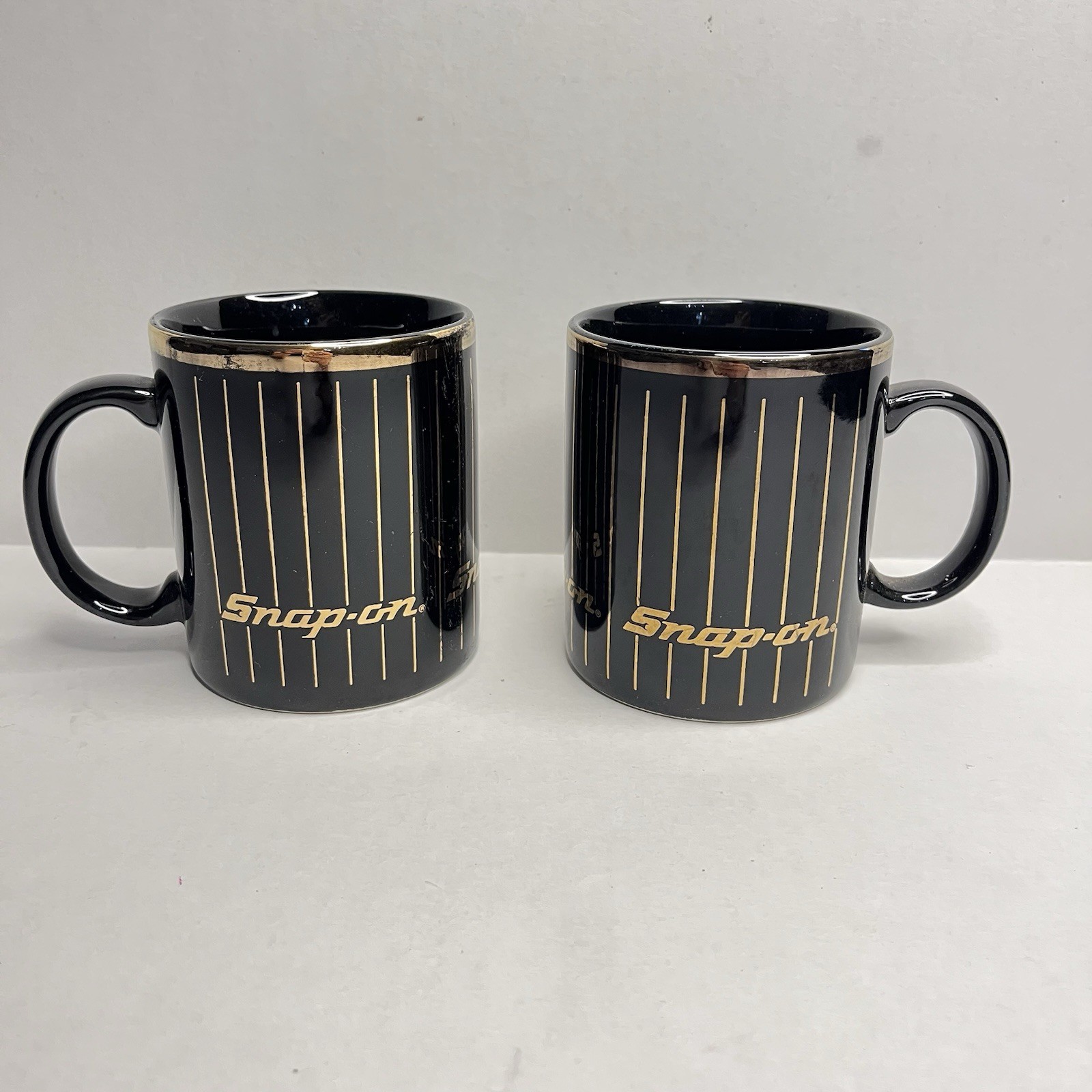Snap-On Promotional Coffee Mugs Black Gold Logo Set of 2 Garage Tool Cup